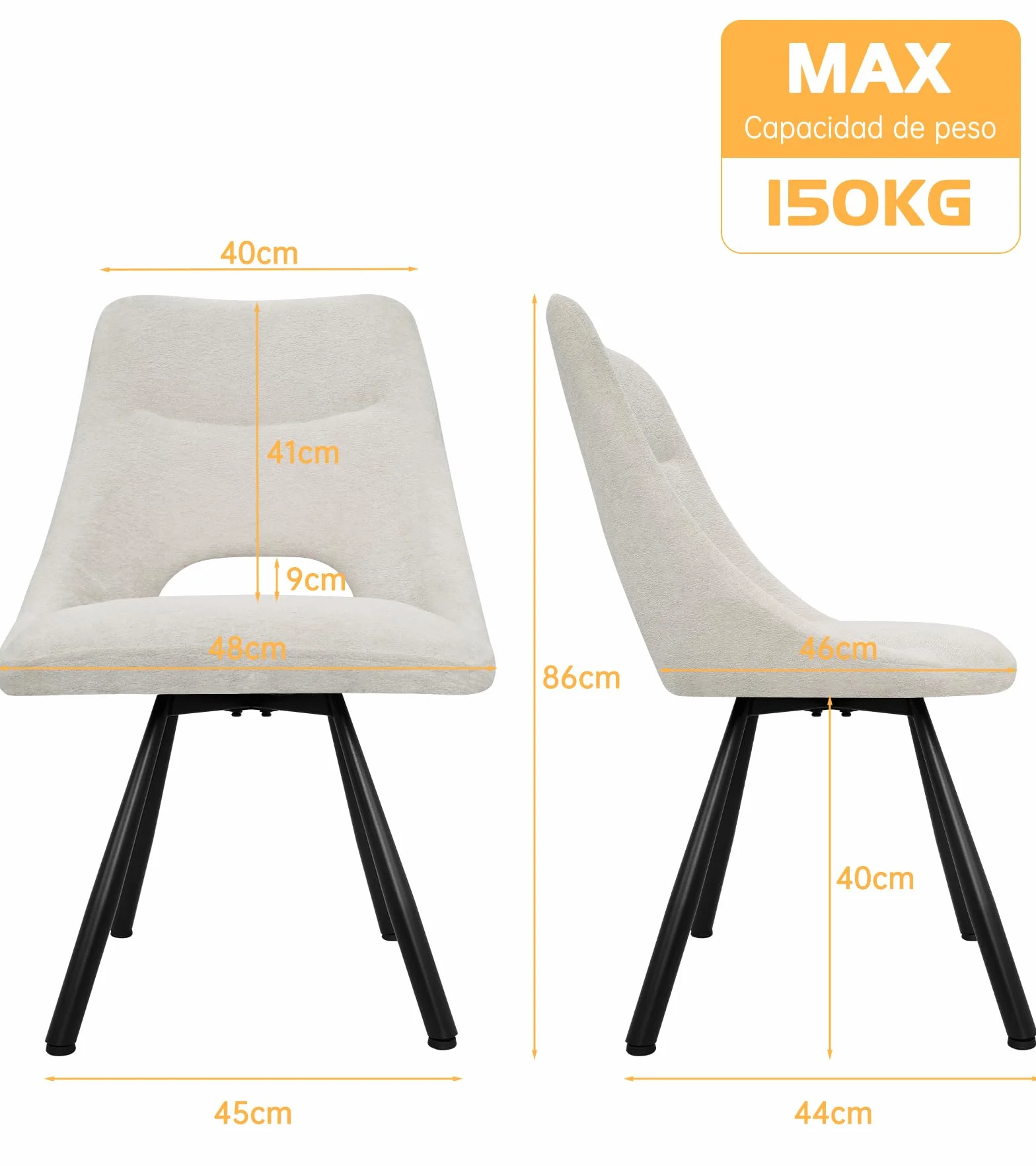 LEWE Sillas de Comedor Giratorias Juego de 4, Silla de Cocina, Silla giratoria 360°, Tapizadas, para Comedor salón Dormitorio, con algodón imitación Cachemira - Beige