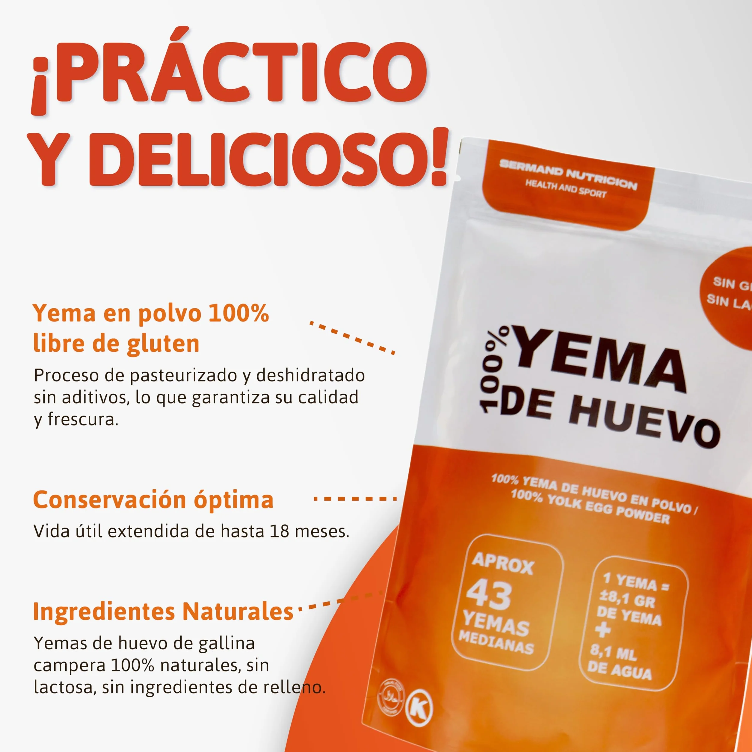 Yema de Huevo en Polvo 350 g Sin Aditivos Sin Lactosa Bolsa Zip