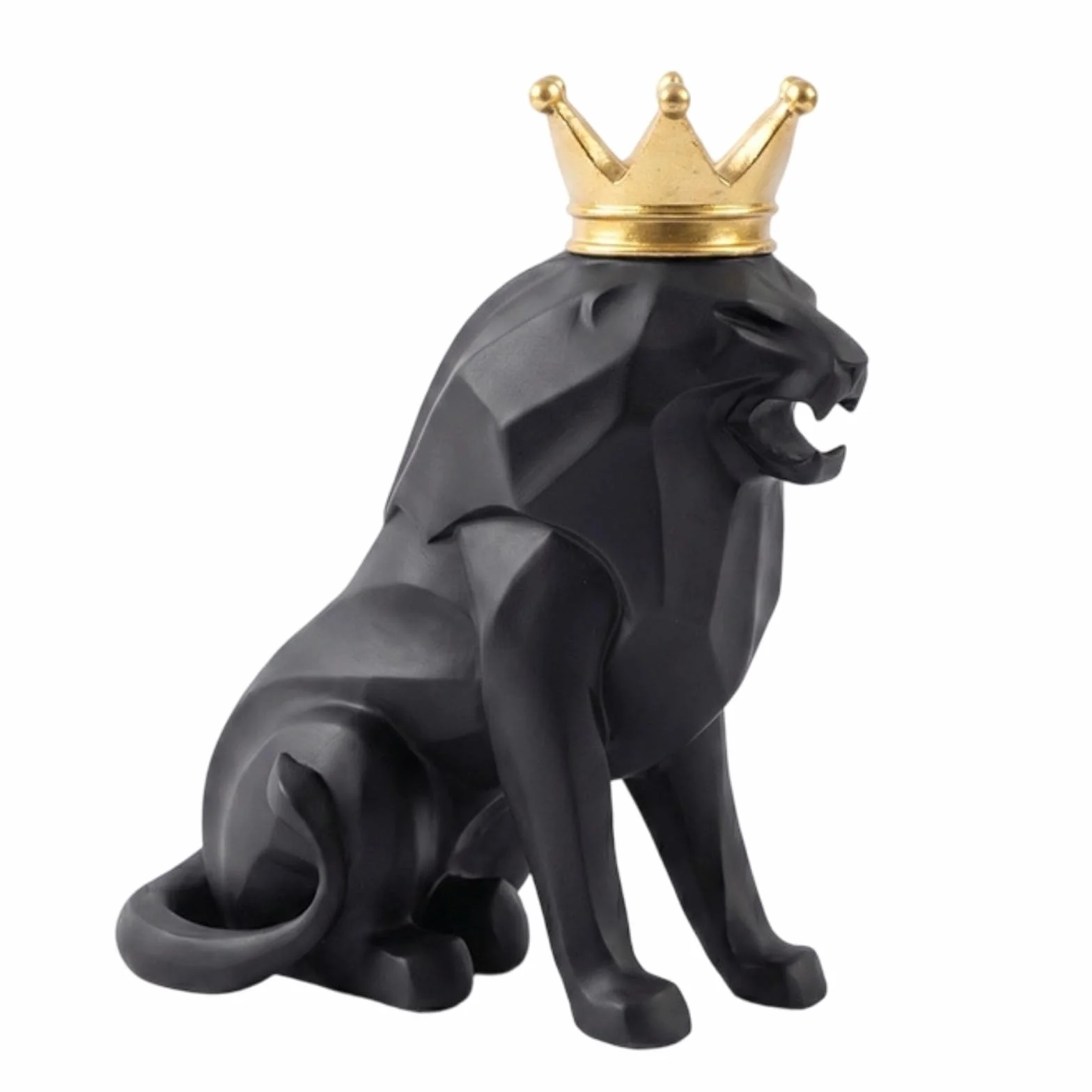 TISHITA Escultura León Corona Estatua Figura Ornamental Estilo Moderno Geométrico en Resina con Cuerpo Elegante para, Grande, León con Corona - Grande 24.5cm Alto X 22cm Largo X 12cm Ancho