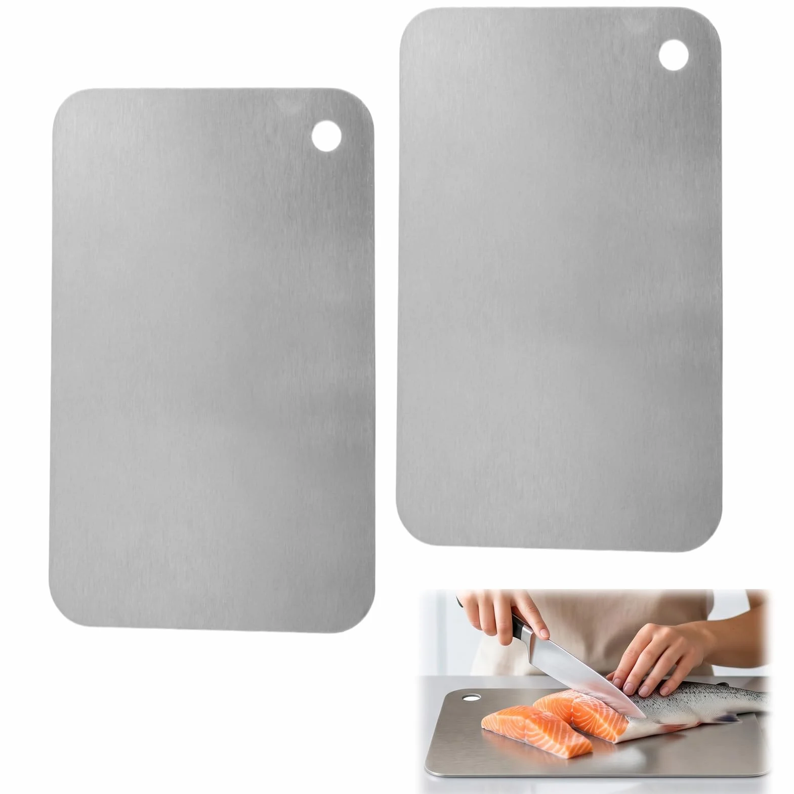 Tabla de Cortar de Doble Cara Acero Inoxidable 14.5 cm x 23.5 cm Antibacteriana para Carne Verduras Fruta