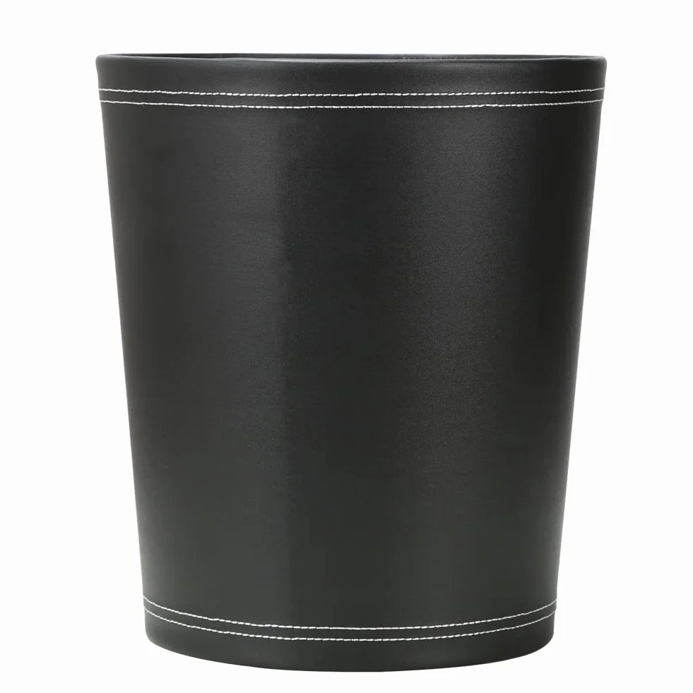 KINGFOM Papelera de Piel Redondo Negro