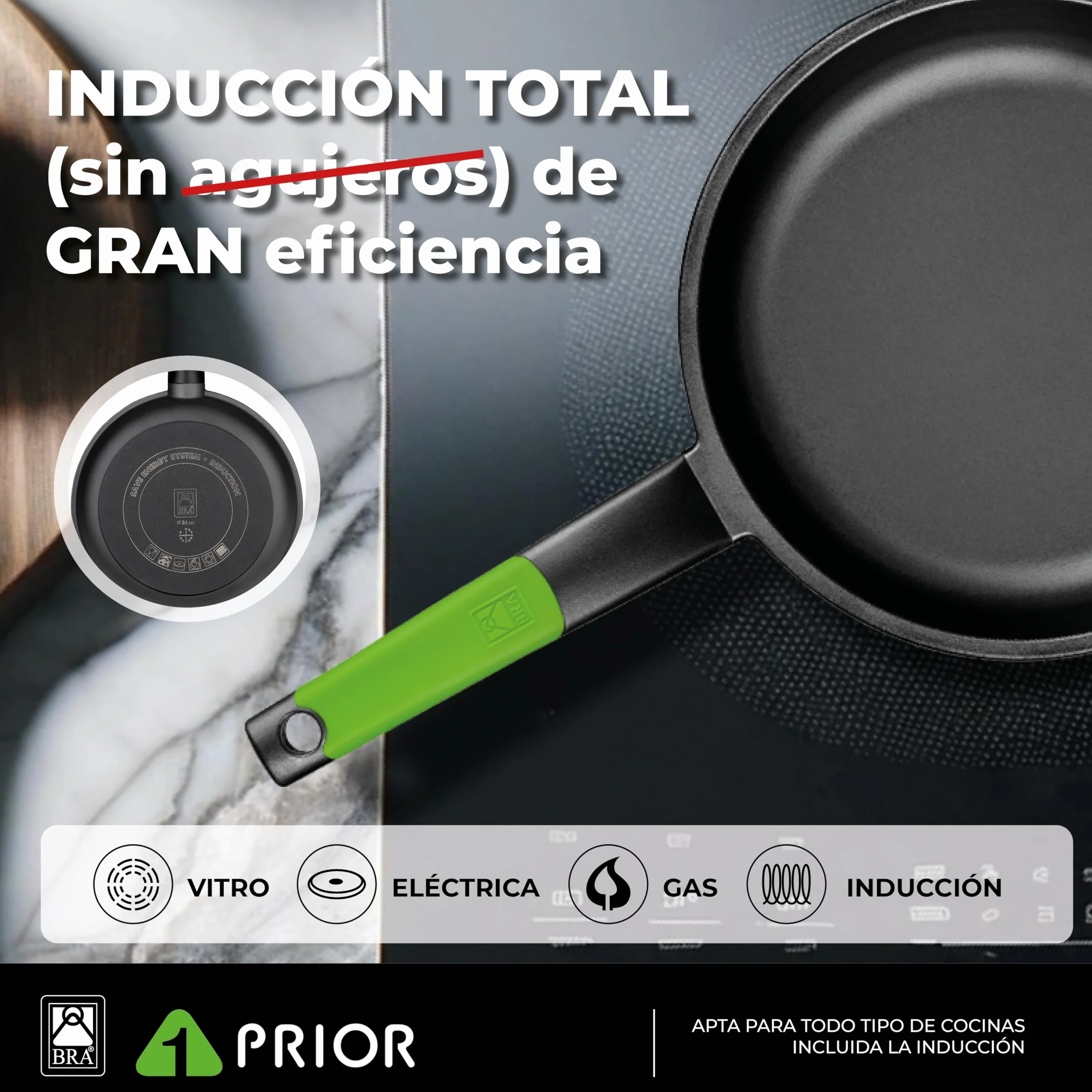 BRA Set de 3 Sartenes Antiadherentes Aluminio Fundido 18-22-26 cm con Salvamanteles Aptas Inducción