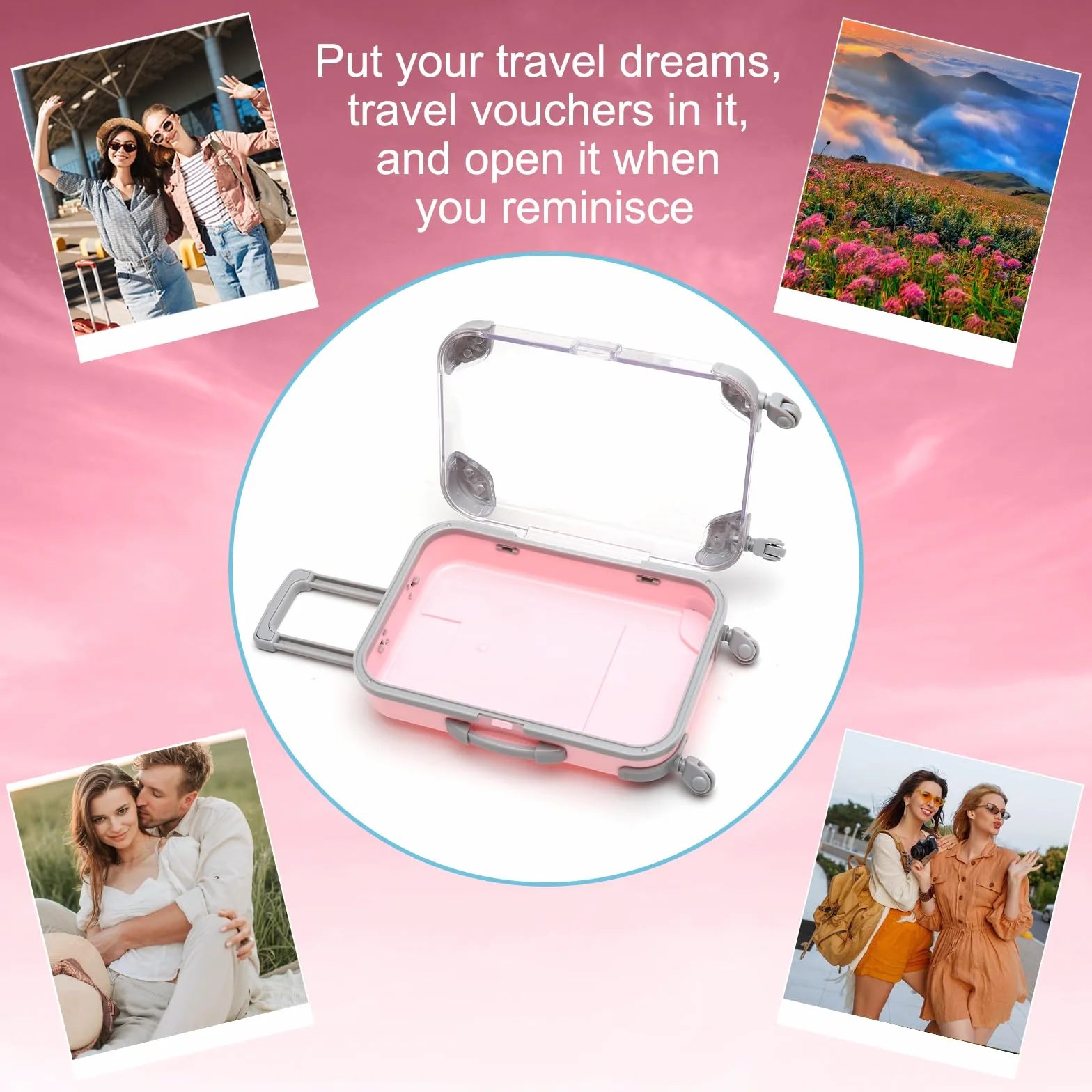 VOSSOT Mini Maletas Pequeñas con Ruedas y Asa, Regalo Original Dinero para Vacaciones Viaje Bodas