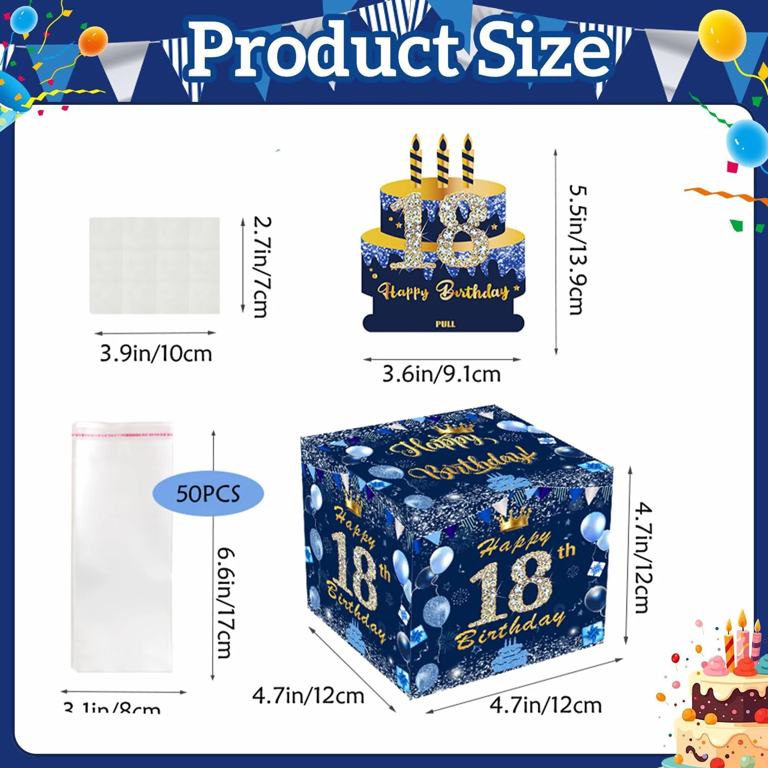 Caja Regalo 18 Años con Sorpresa de Dinero Azul Marino Dorado
