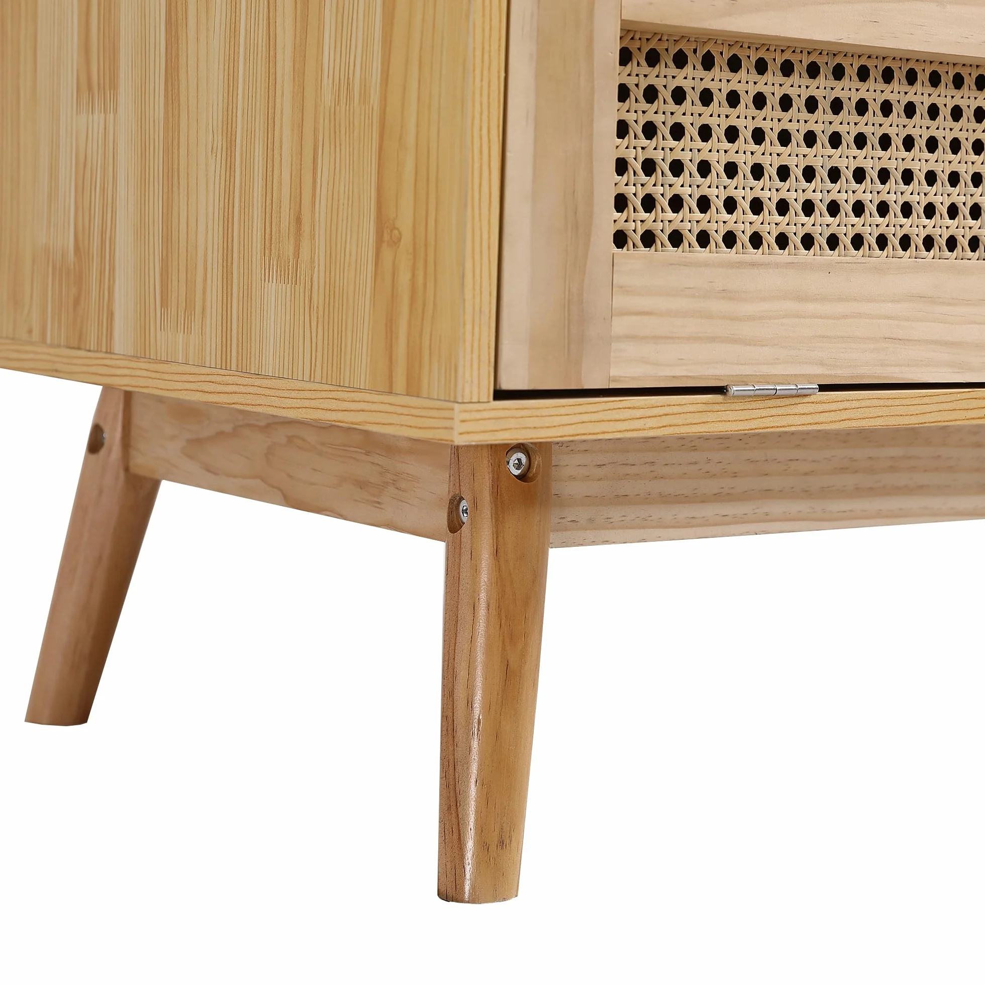 Moimhear Armario con barra, 90 x 45 x 183 cm, armario de 2 puertas, dormitorio, red de ratán, con tapa inferior abatible, tablero de partículas + ratán sintético