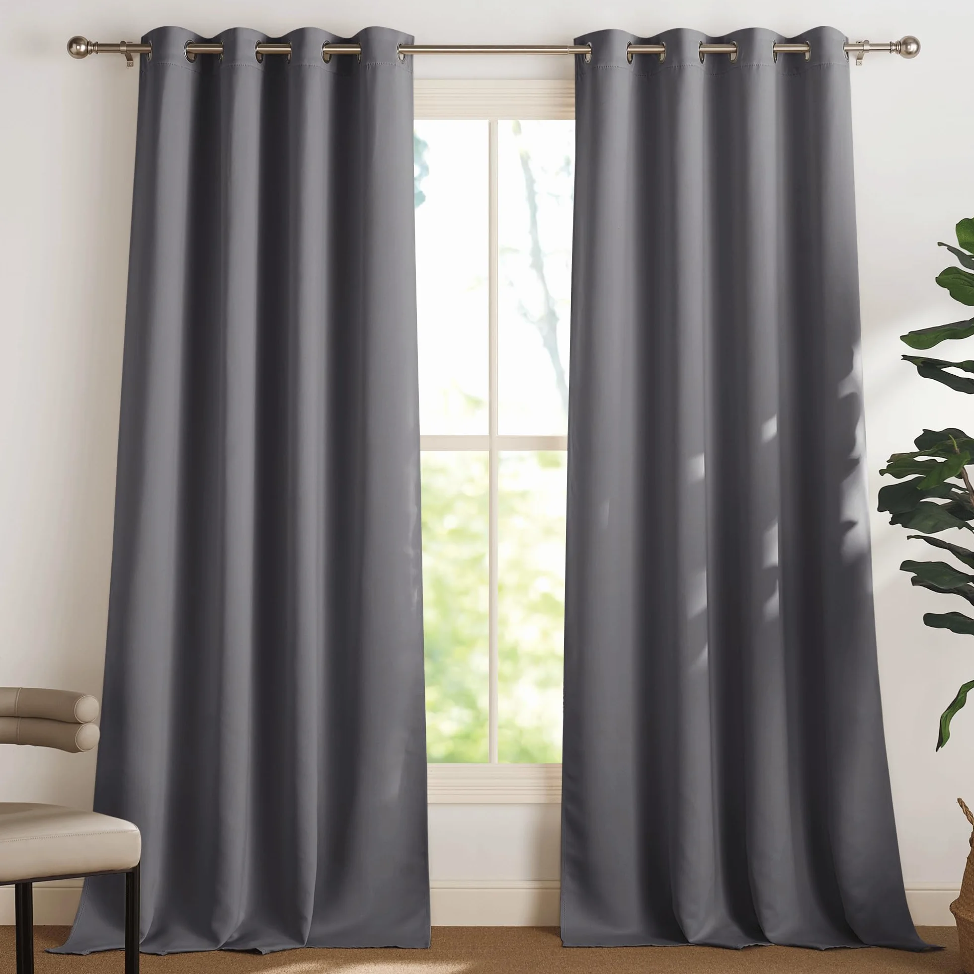 PONY DANCE Cortinas Termicas Aislantes Frio y Calor Opacas Salon Dormitorio 2 Piezas 140x240 CM Blackout Grises