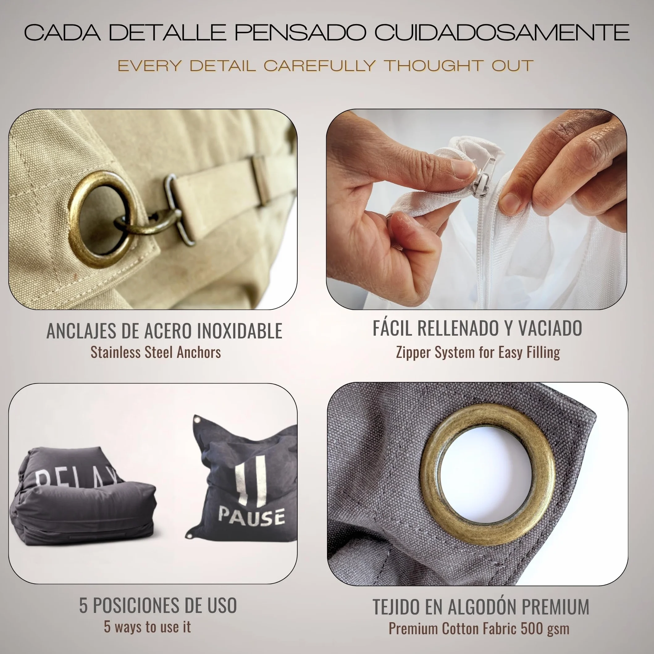 Aiire Sillón Puff Gigante de Diseño - [180x140] Sofa Puf con Relleno Incluido XXL - Bean Bag Chair Salon para Jóvenes y Adultos Moderno - Lavable y Desenfundable - Cojin de Suelo Grande Pause Gris