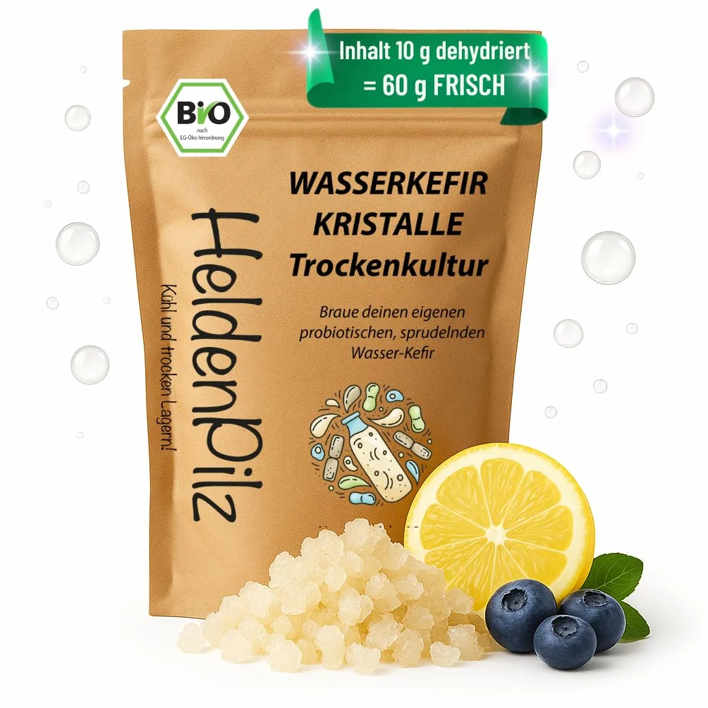 HeldenPilz® Kit inicial para kéfir de agua orgánico – Cristales de kéfir de agua ecológicos 10 g deshidratados