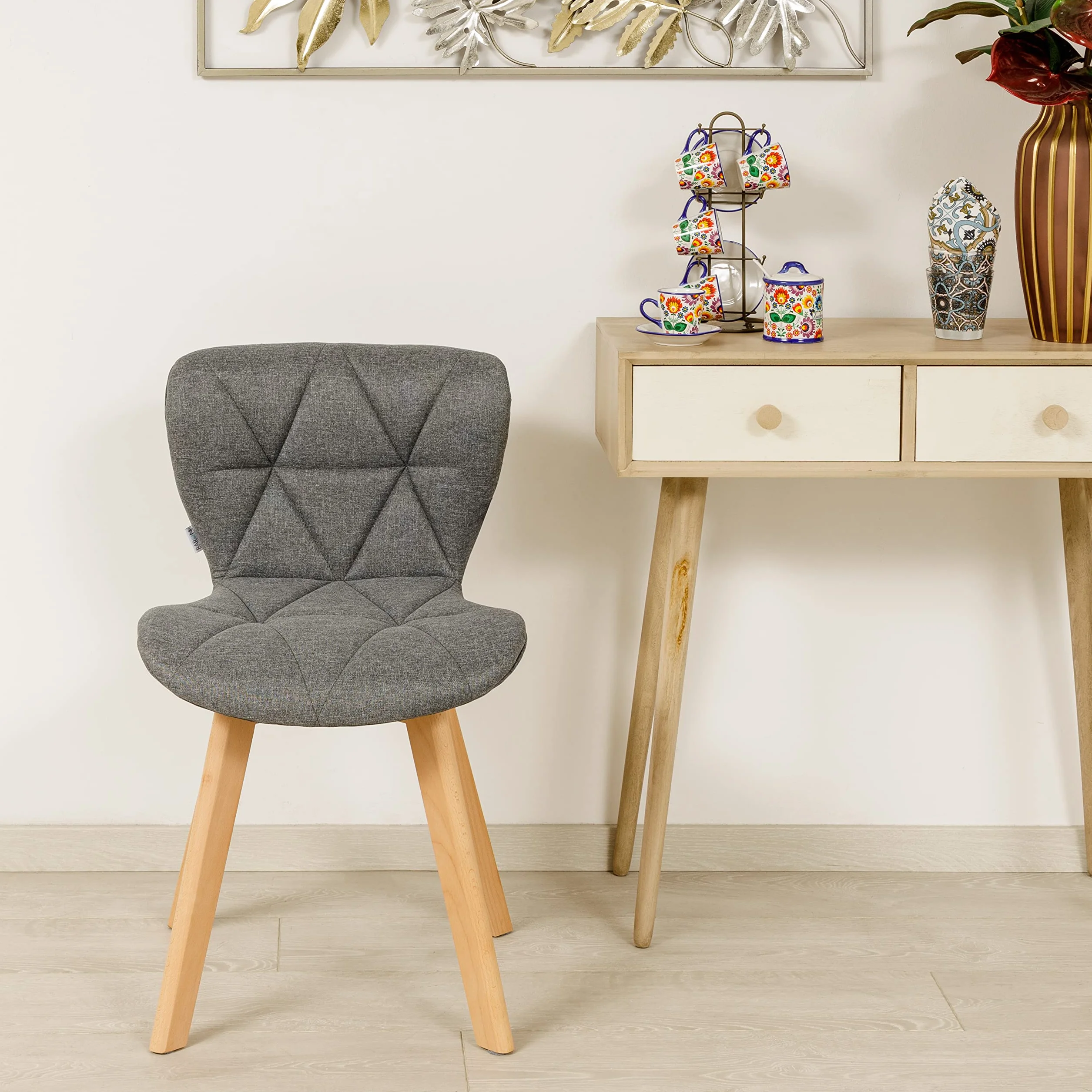Baroni Home Silla de Comedor u Oficina con Patas de Madera, Silla ergonómica con Respaldo y cojín Acolchado, 42 x 42 x 74 cm (Gris, 2)