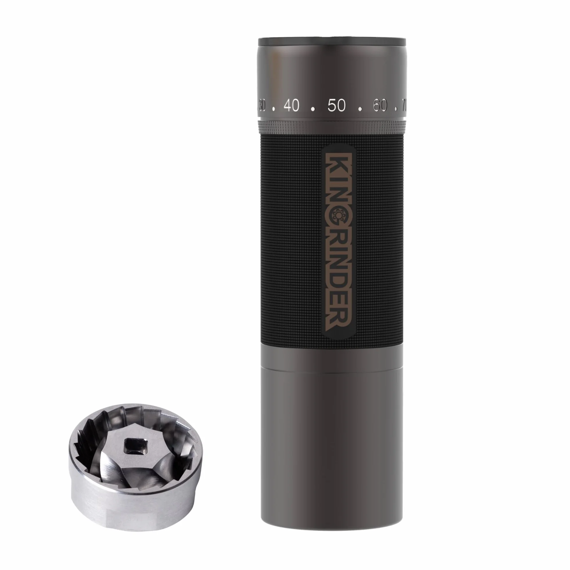 KINGrinder K7 - Molinillo de café de mano con mango curvado, soporte magnético y clip de polvo, mecanismo cónico profesional de 7 lados, 30 – 35 g de capacidad