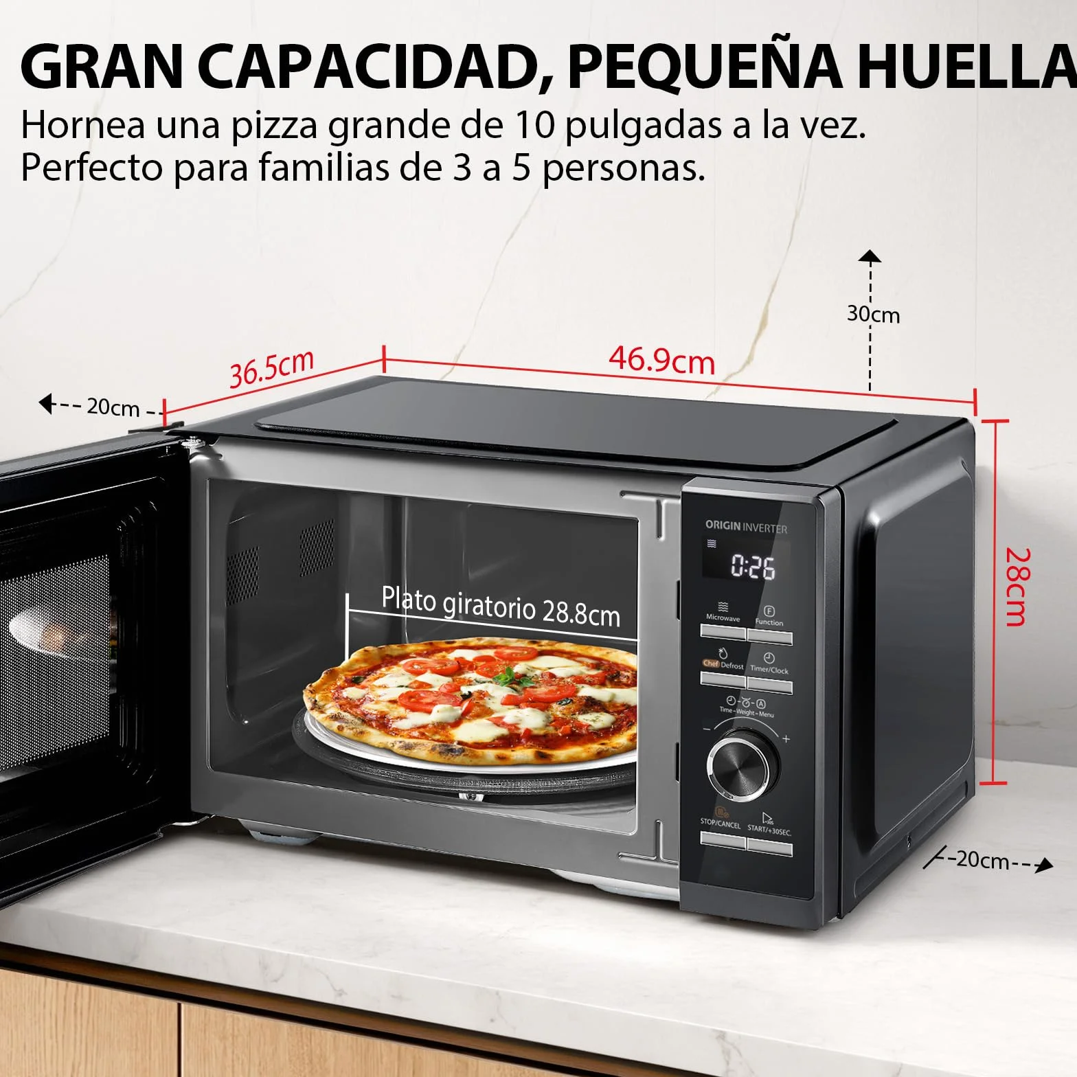 TOSHIBA Microondas Digital con Grill 25L, 900W Inverter, 10 Niveles Potencia, Control Preciso, Calentamiento Uniforme, Negro Elegante MW3-AG25PFI(BK)