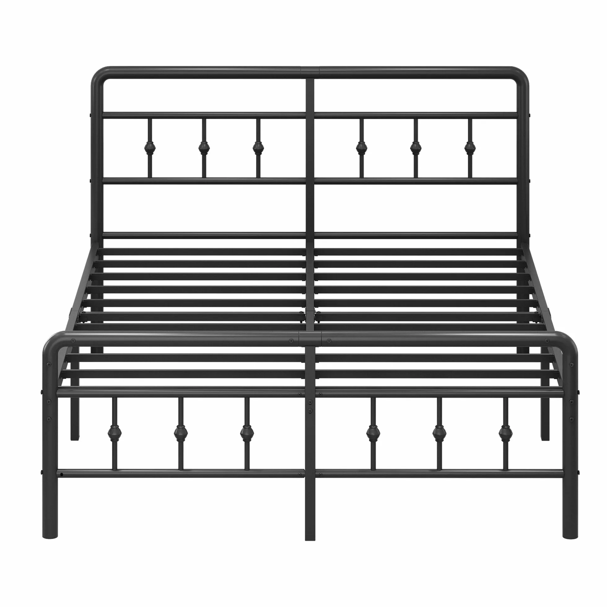 EMODA Cama Matrimonio 150x190 con Cabecero y Piecero, Marco de Almacenamiento 36cm Negro