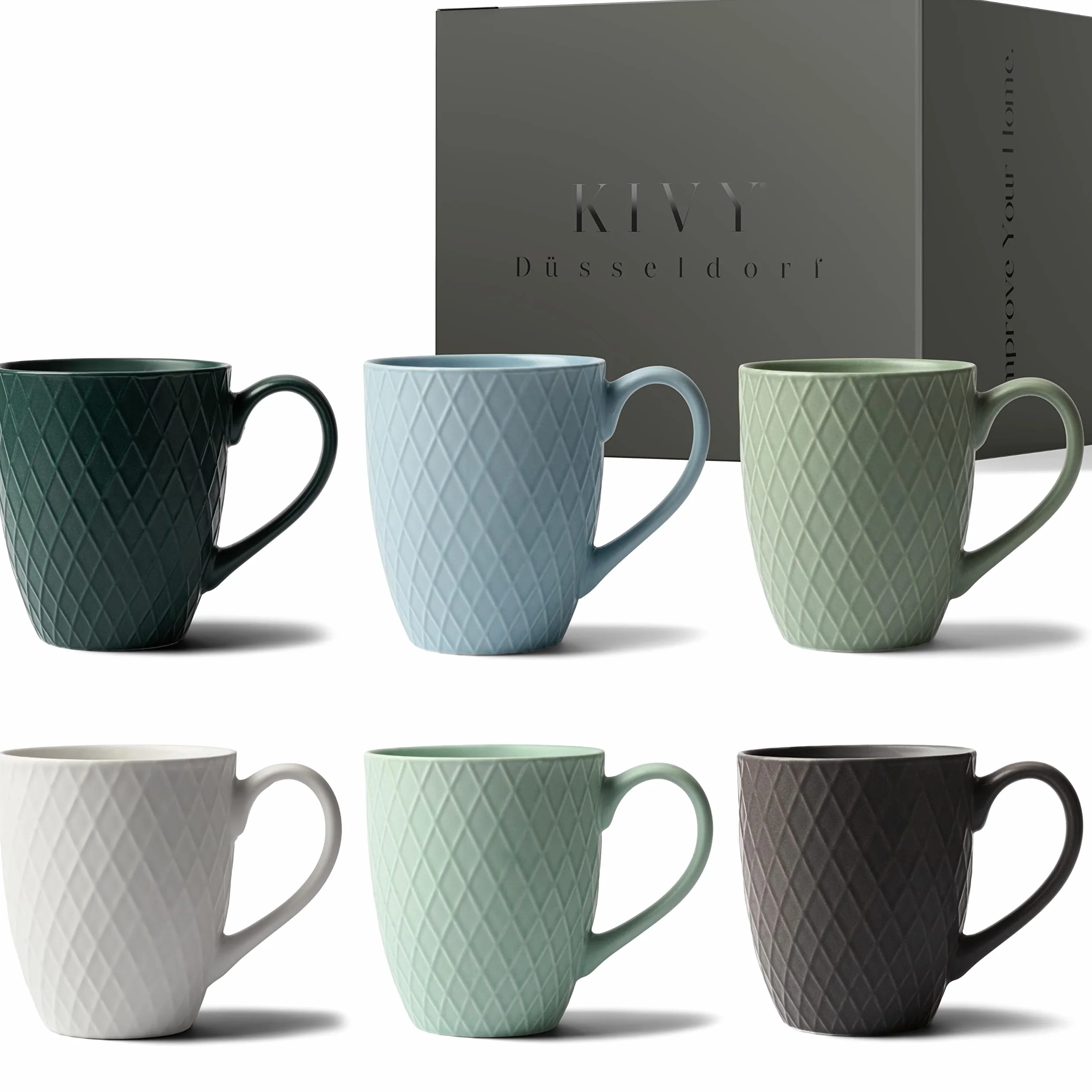KIVY Tazas de Cerámica [6x400 ml] –con Asa Grande -Tazones Desayuno – Coffee Mug - Juego de Cafe Moderno
