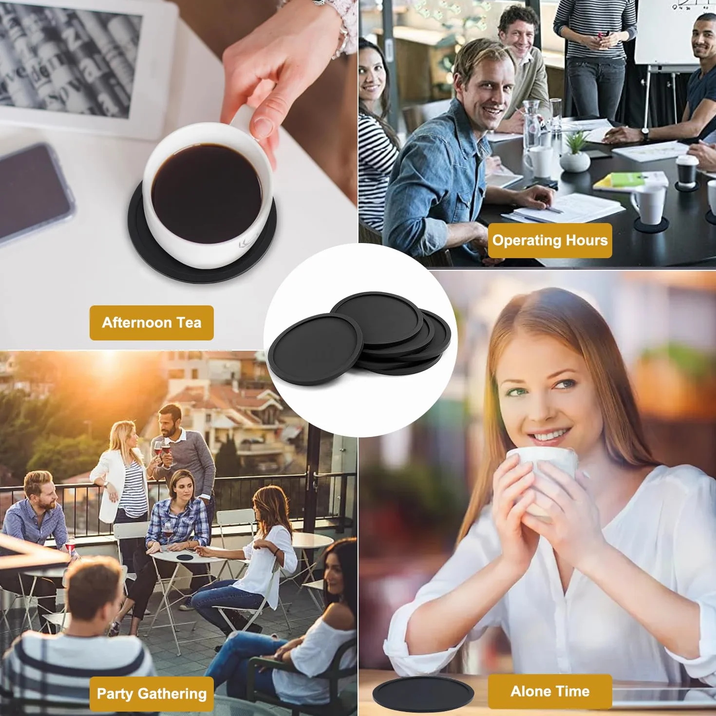 Posavasos de Vidrio Negro Silicona Antideslizantes 10cm Sin BPA para Bebidas Exterior Interior