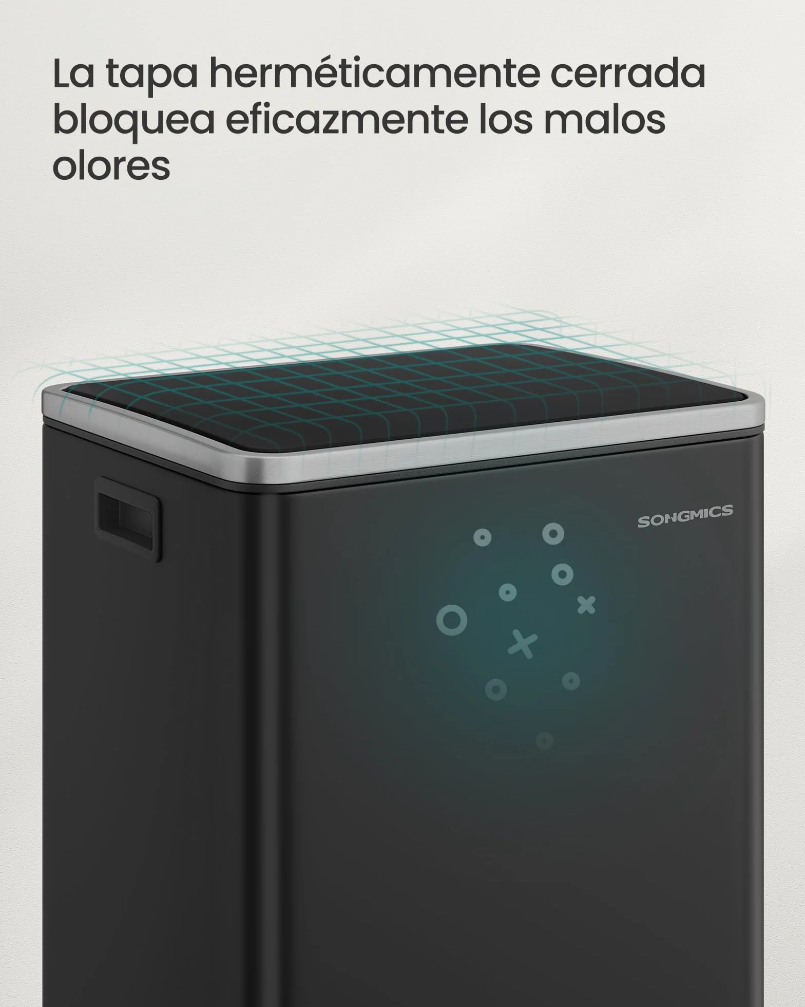 SONGMICS Cubo de Basura 50 L, con 15 Bolsas de Basura, Acero, Bolsa de Plástico Extraíble, con Tapa, Asas, Cierre Suave, Negro Tinta LTB595B02