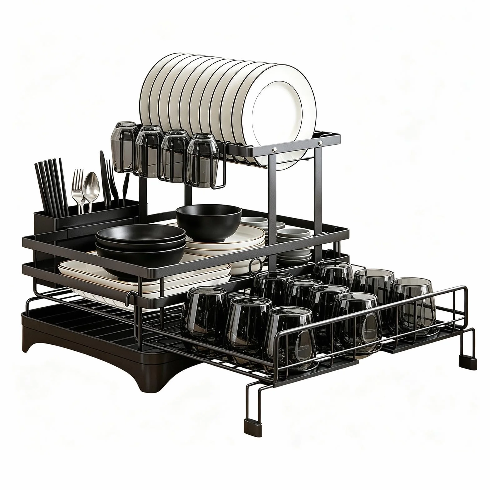 Genérico Escurridor De Platos Gran Capacidad Extensible con Portautensilios | Escurridor Platos Expandible Para Taza Tenedor Espátula Cuchara Cubiertos Apartamento Restaurante