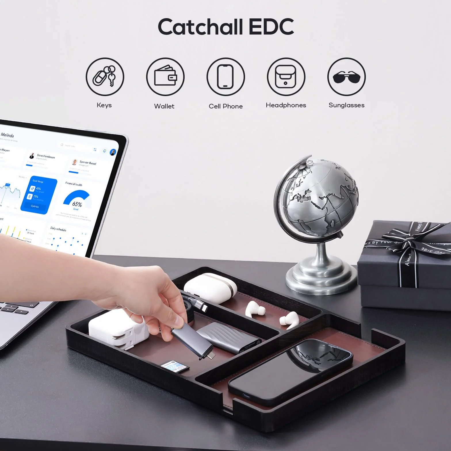 Procase Bandeja de Madera con cojín de Cuero removible para Hombres, Organizador EDC para mesita de Noche, recibidor, Dormitorio, Plato de Almacenamiento para Joyas, Llaves, Perfume, Reloj - Negro