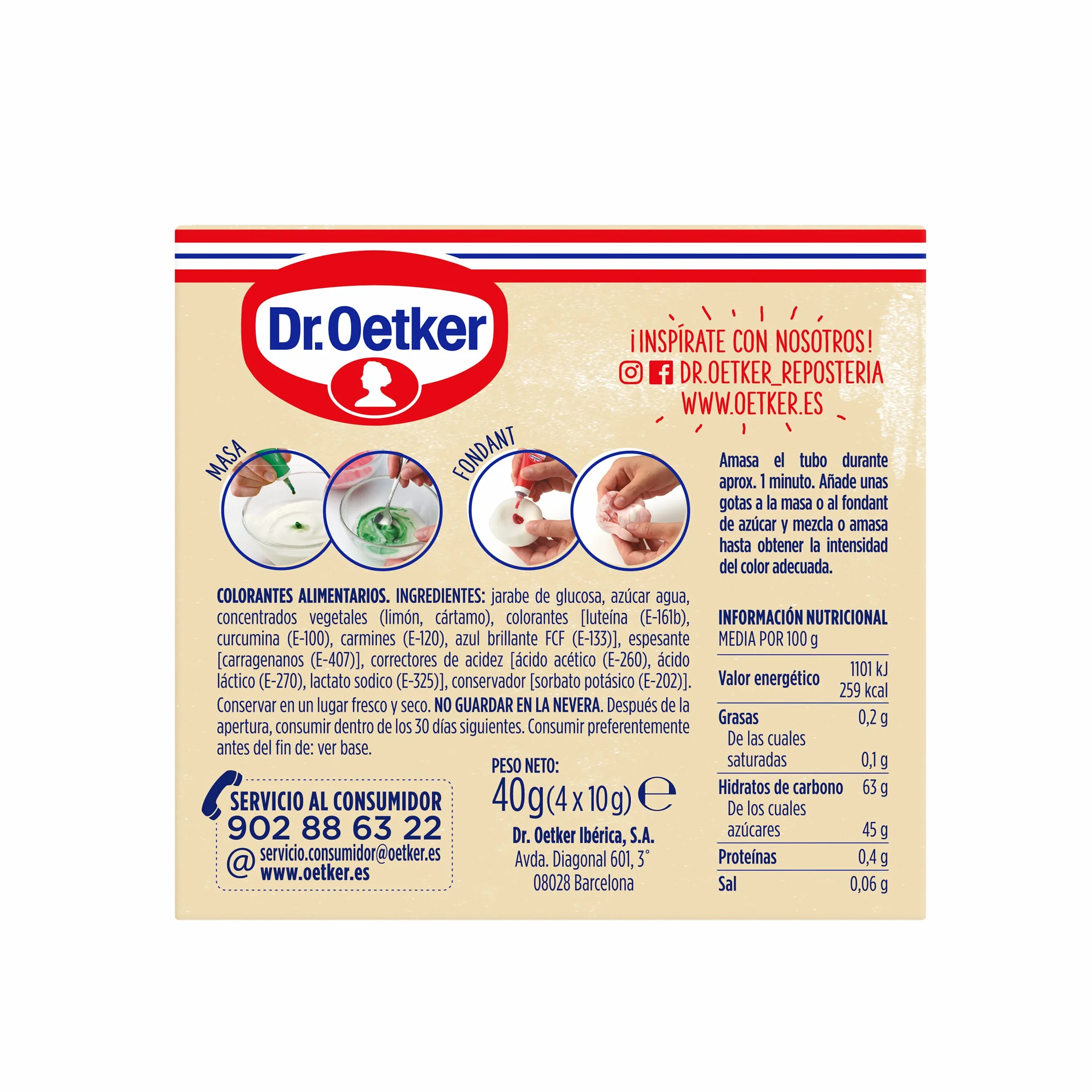 DR. OETKER Colorantes Alimentarios Pack de 4 Lápices para Pasteles, Tartas y Fondants