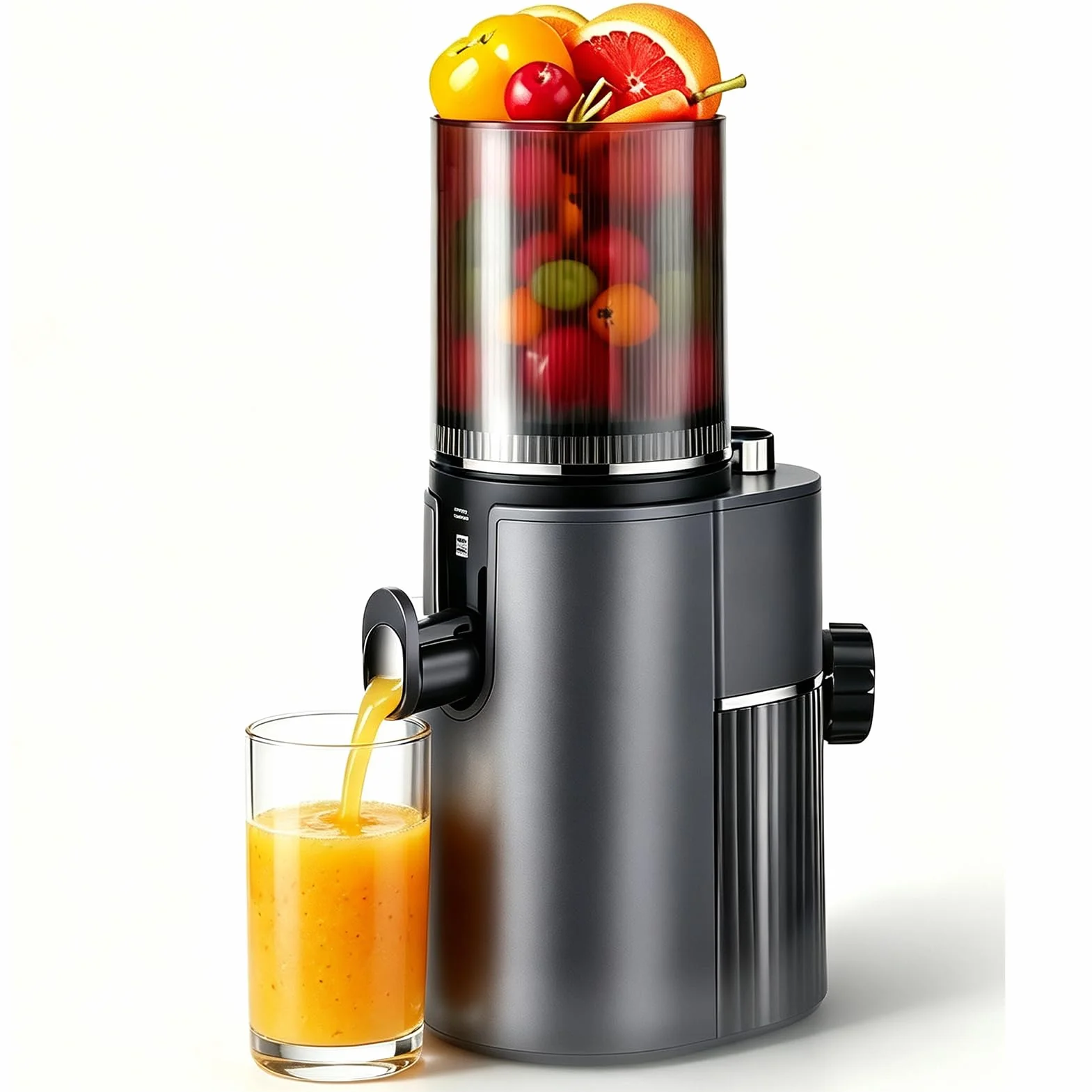 Máquina Eléctrica de Zumo de Naranja, Exprimidor Masticador de 350W | 45 Rpm, Baja Velocidad, Alto Rendimiento de Jugo, Canal de Alimentación Ancho, Función Inversa(black)