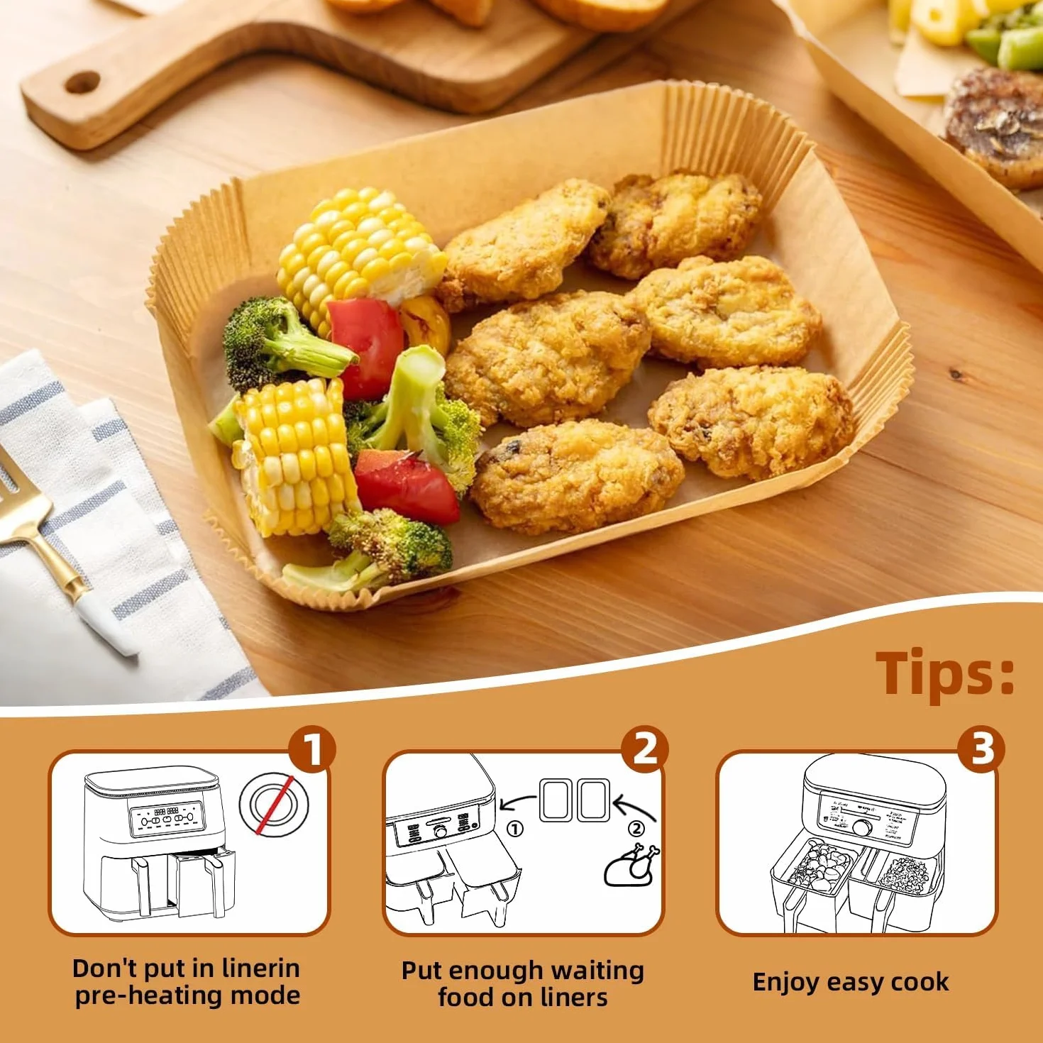 Papel para Freidora de Aire 20,5x14cm 100 Piezas Rectangular Compatible con Cecotec Ninja Cookwise