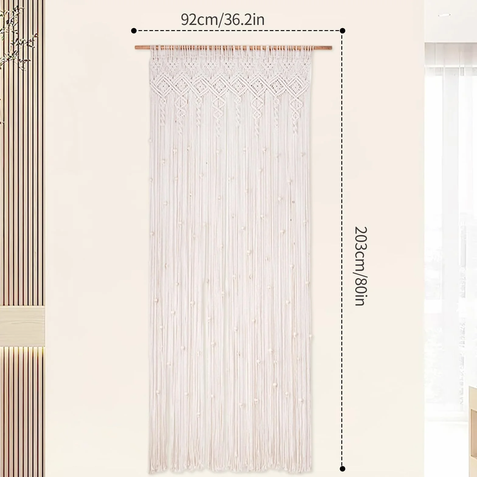 OUGPIU Cortina Bohemia de Macramé,90x200cm Cortina para Colgar en la Pared,Tapiz Puerta Ventana Divisor Armario Decoración Pared,Cortinas Tejidas a Mano Para Arco de Boda,Sala de Estar,Habitación