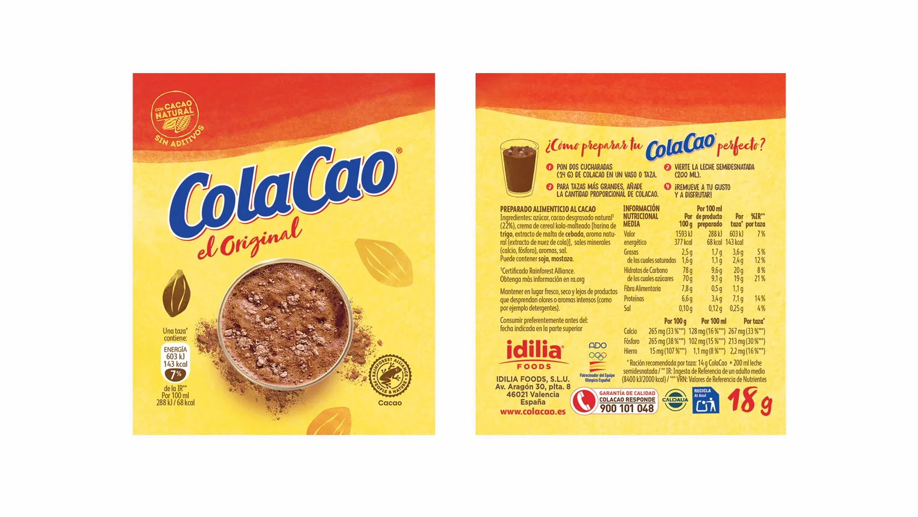 ColaCao Original Cacao Soluble Natural sin Aditivos 6 Sobres 96g