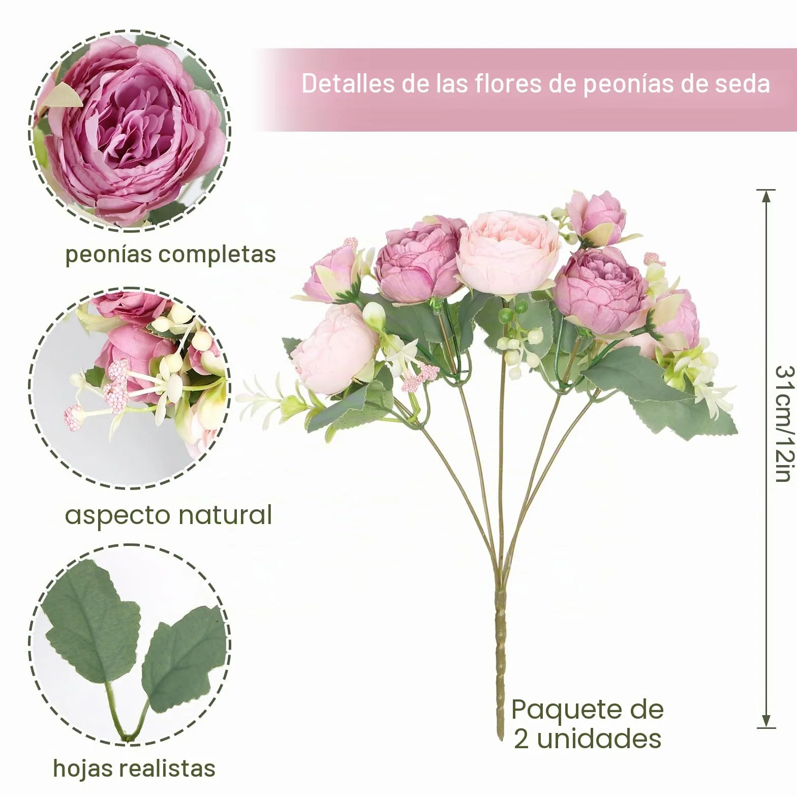 SOMYTING Ramo de Peonías Artificiales de Seda - 2 Paquetes para Bodas, Fiestas y Centros