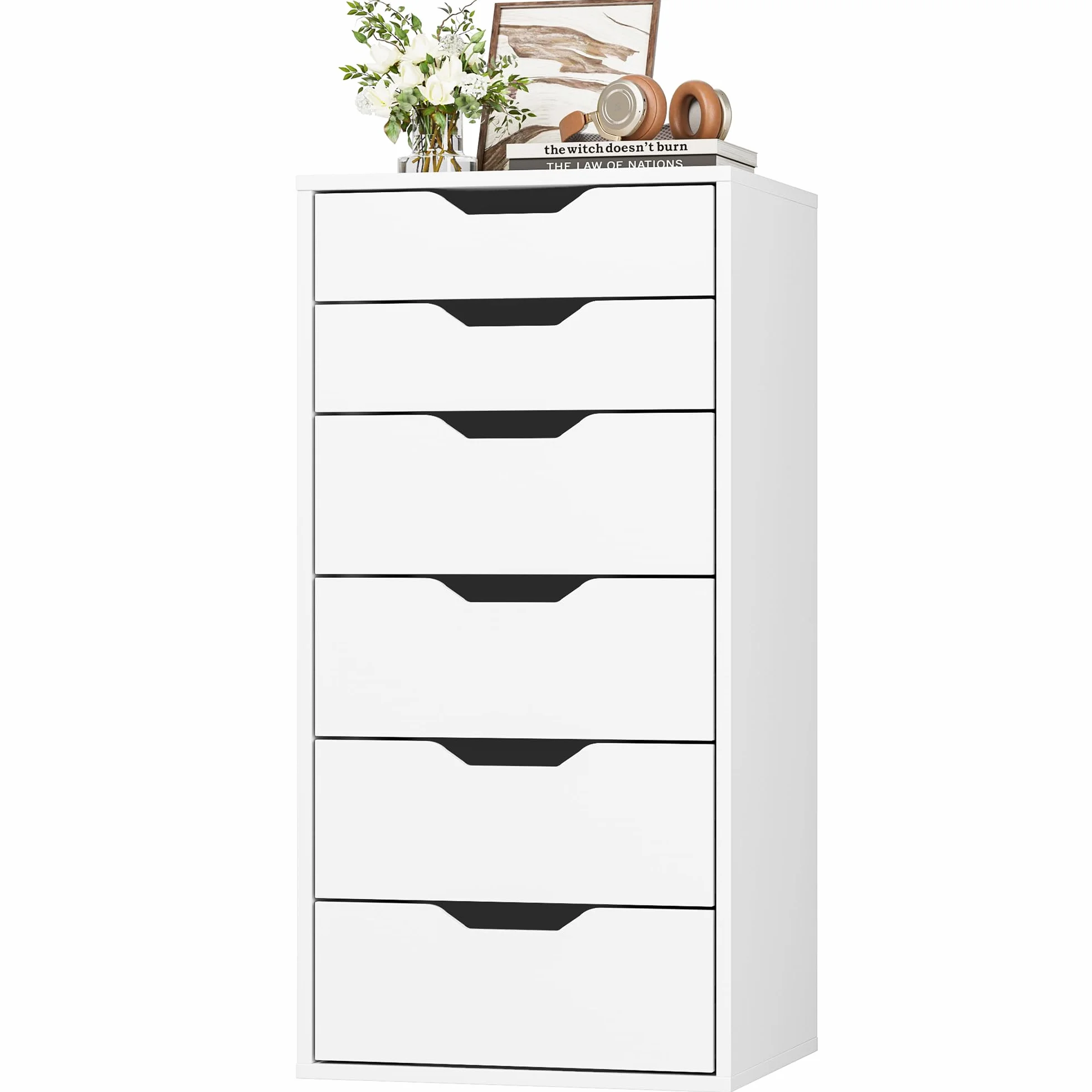 FOREHILL Comoda Dormitorio Comodas y Cajoneras Sinfonier Dormitorio Alto Cómoda Cajonera Estrecha con 6 Cajones Mueble Almacenaje para Salón, Oficina, Blanco 45x40x90.5cm