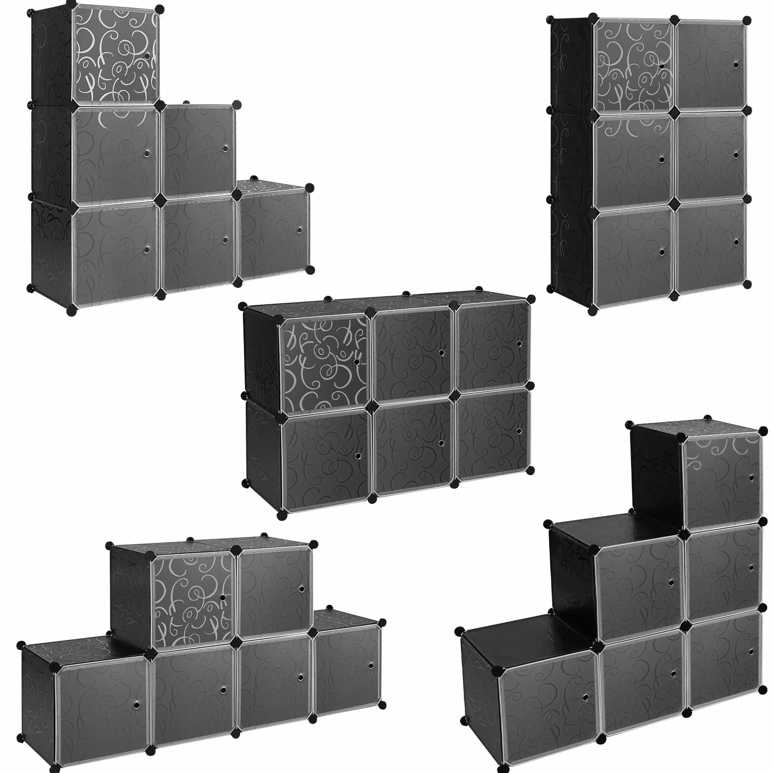 WOLTU Armario Modular de 6 Cubos, Organizador de Almacenamiento de Plástico con Puertas Imán, Negro