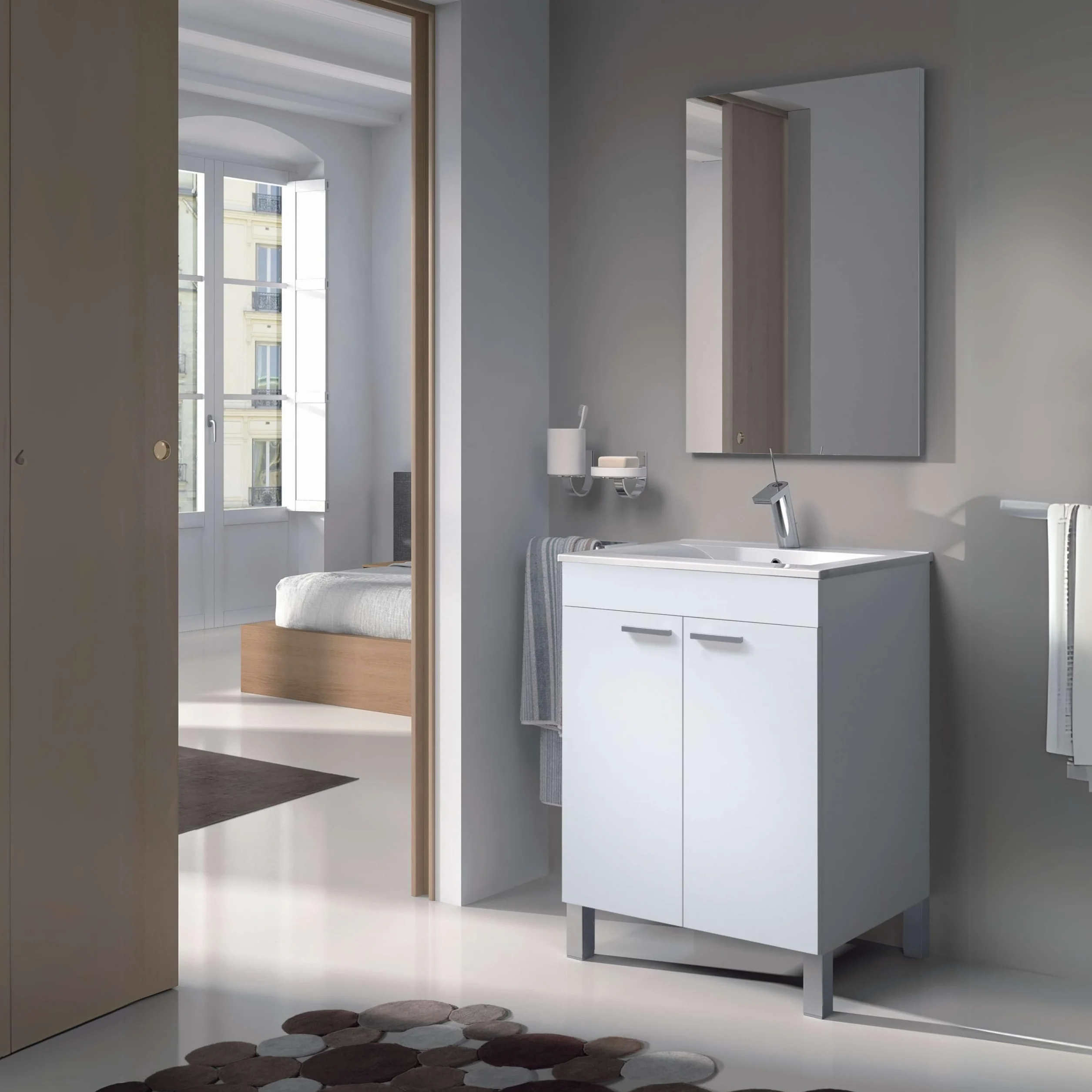 ARKITMOBEL Habitdesign Mueble de Baño con 2 Puertas y Espejo, Modulo Baño, Modelo LC1, Acabado en Blanco Brillo, Medidas: 60 cm (Ancho) x 80 cm (Alto) x 45 cm (Fondo). (Lavabo no Incluido)