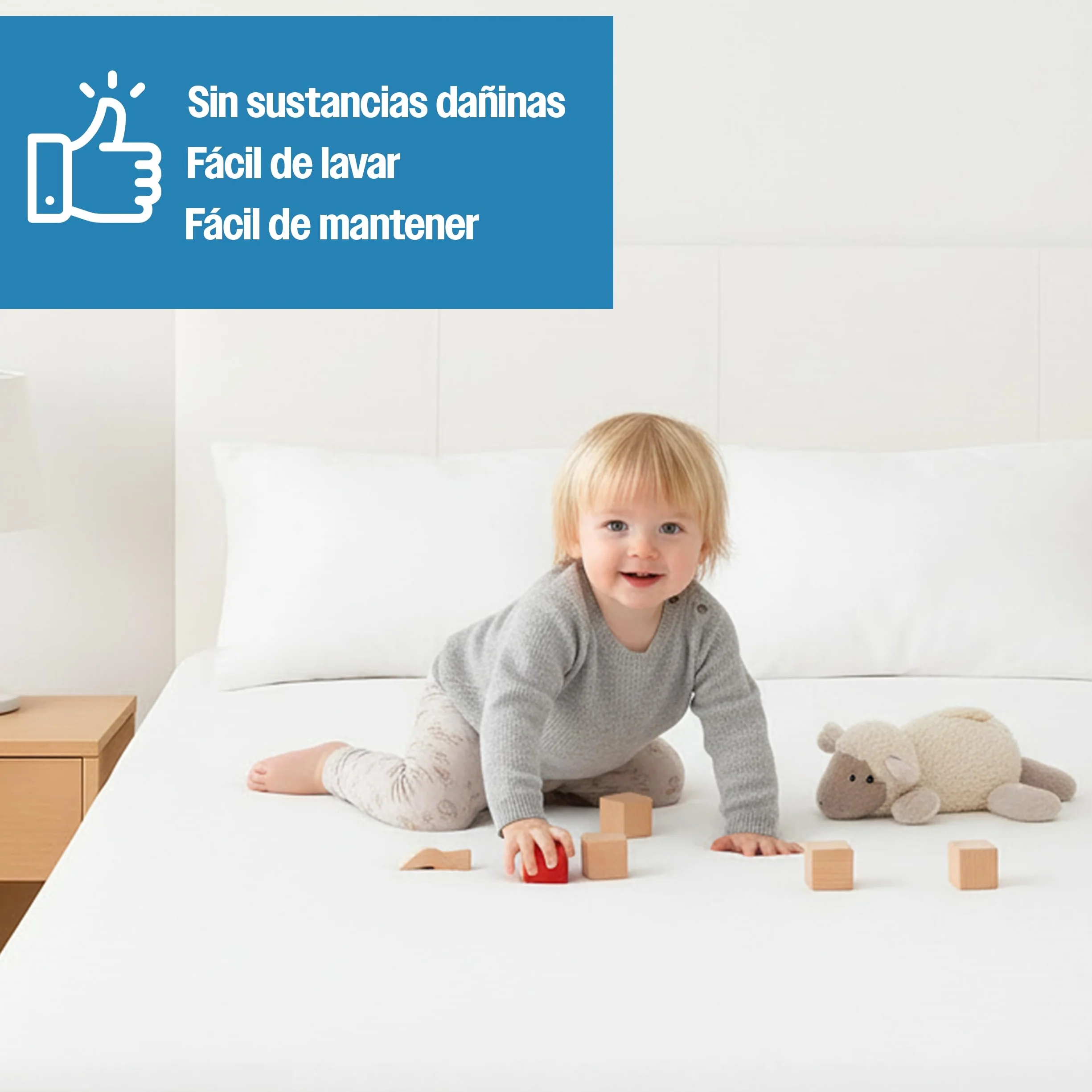 Cubrecolchón de Rizo con Capa Impermeable de TPU, Protector de Colchón Ajustable, Color Blanco, para Camas de 150 x 190/200 cm - 1 Pieza