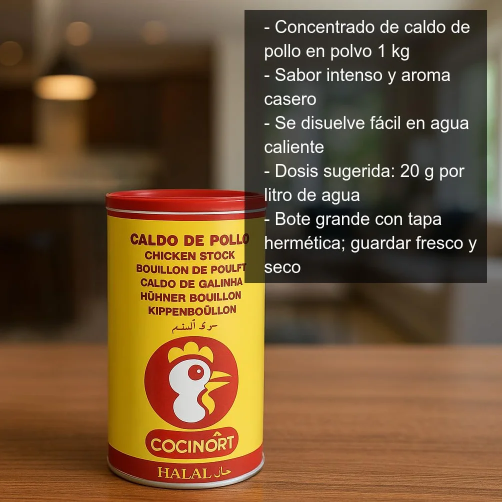 Concentrado de caldo de pollo en polvo 1 kg para sopas, guisos, arroces y salsas