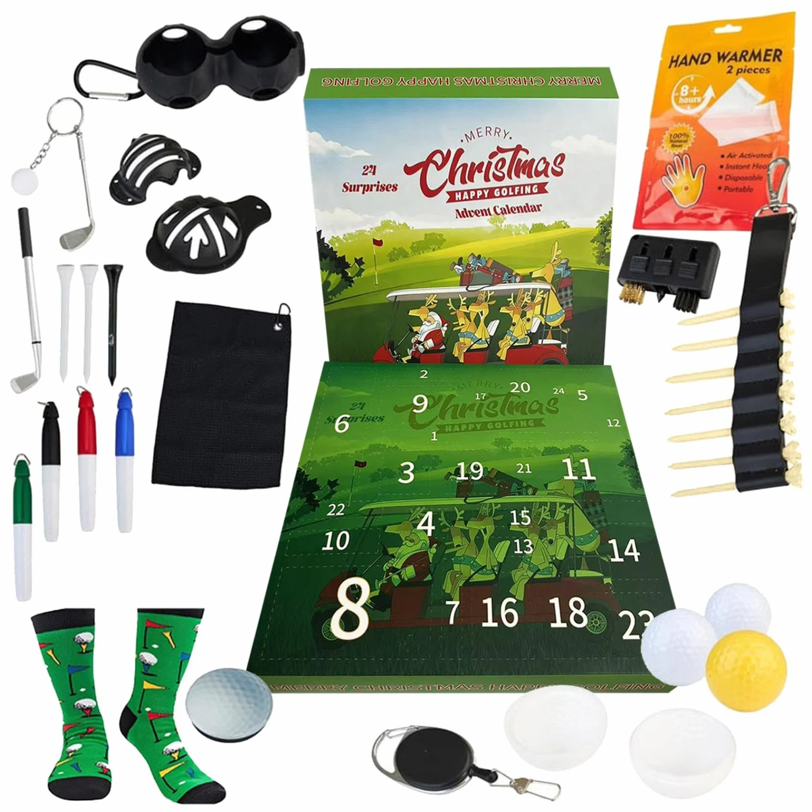 Calendarios de Adviento de golf 2025, calendario de cuenta regresiva de Navidad de 24 días con juego de herramientas, pelotas de golf, calcetines, llavero, camisetas, regalos sorpresa de Navidad para