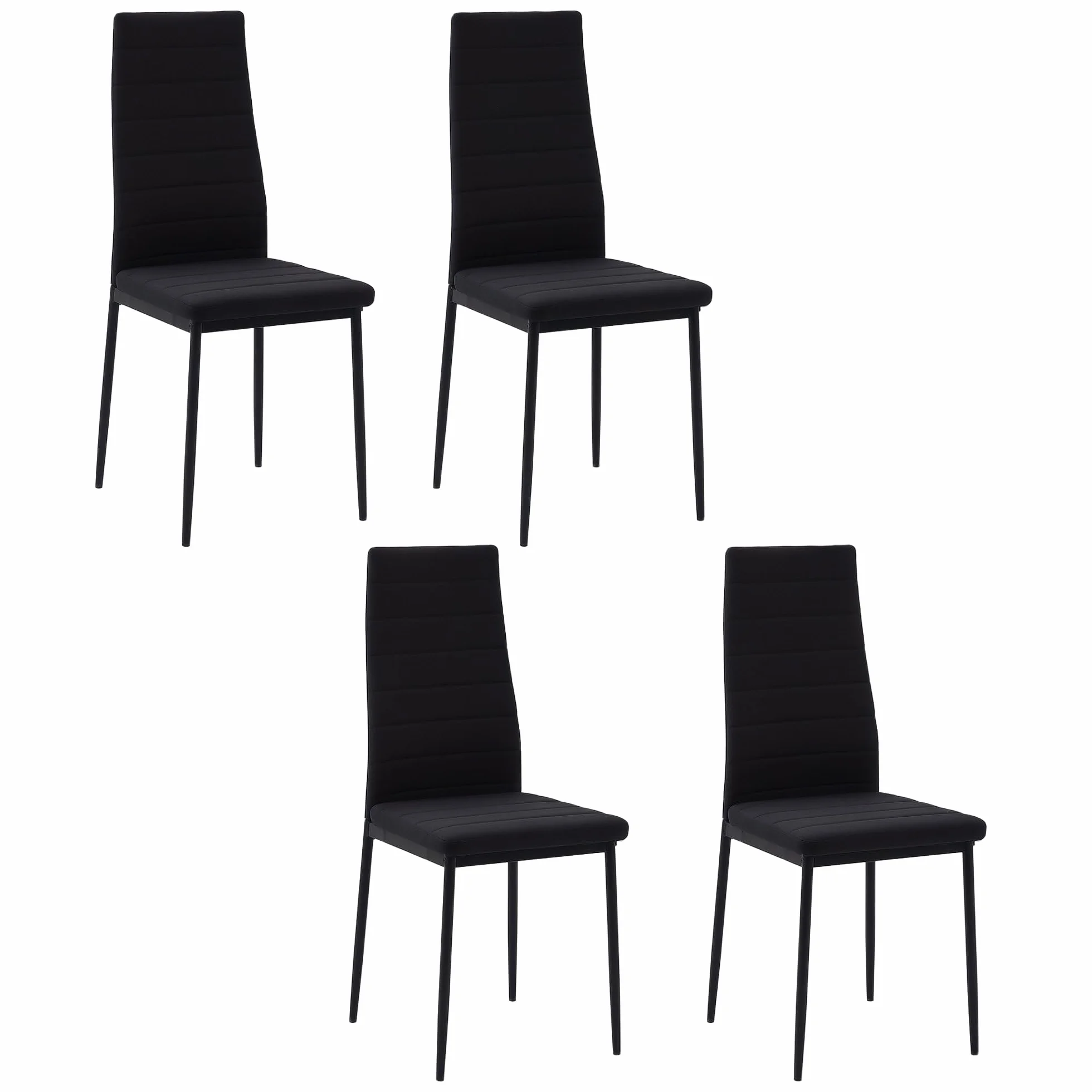 HOMCOM Pack de 4 Sillas de Comedor Modernas, Sillas de Cocina Tapizadas en Lino Sintético con Respaldo Alto y Patas de Metal, para Salón, Negro