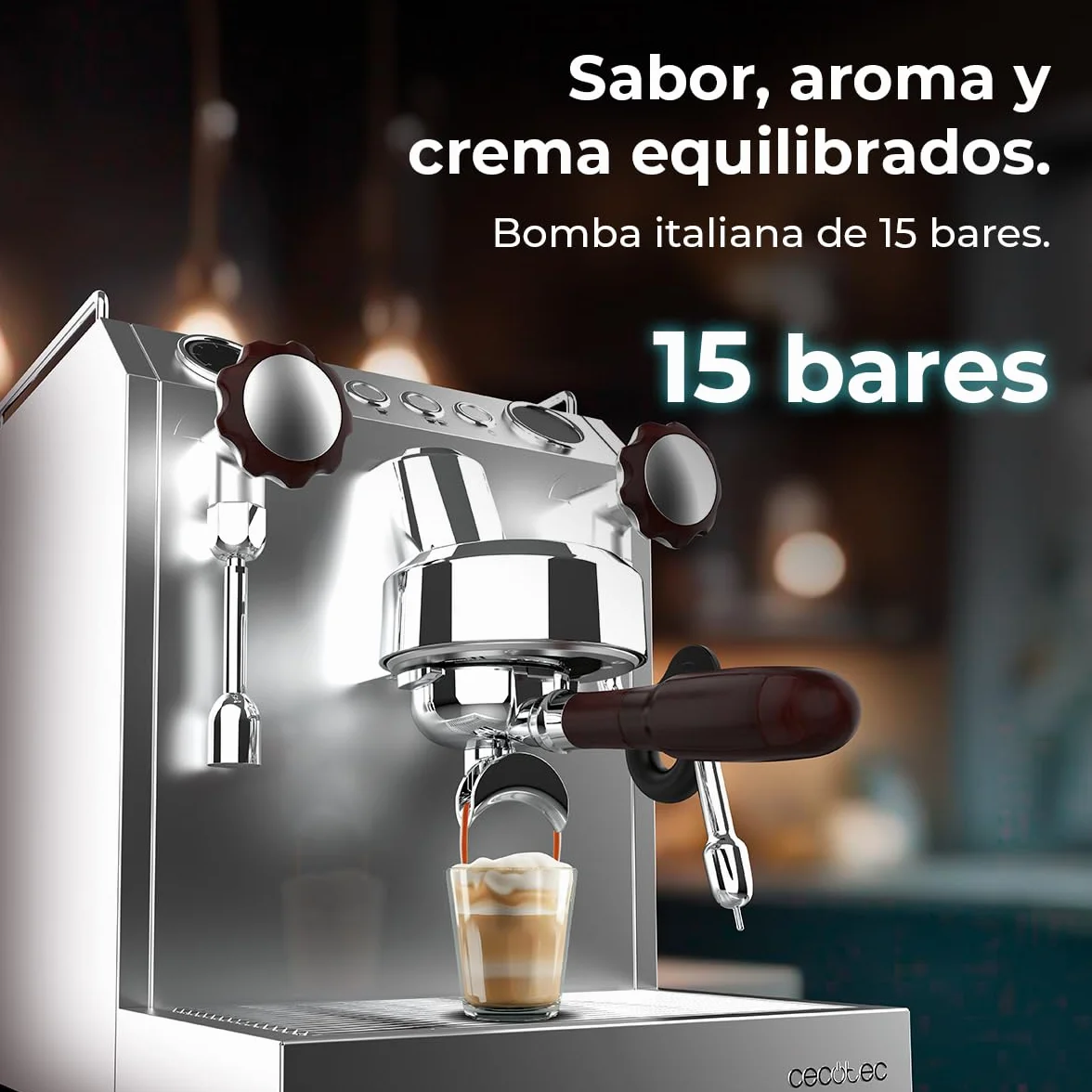 Cecotec Cafetera Express Barista Baristeo Classic. 2700W, Bomba 15 Bares, Control Pid, Doble Calentamiento, depósito 2.5L, Vaporizador, Grifos Profesionales, Extracción Crema, Diseño Profesional