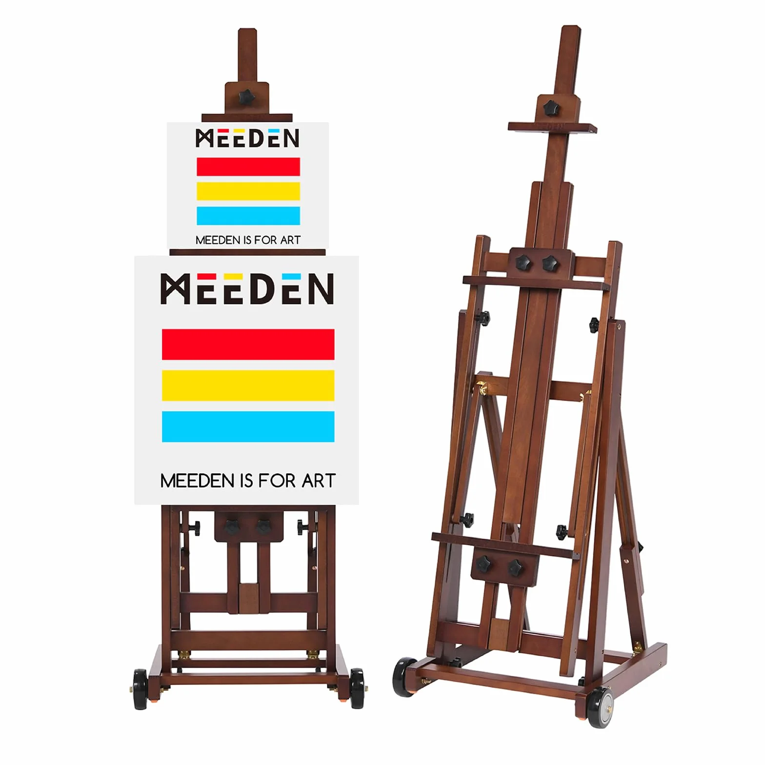 MEEDEN Caballete de Estudio con Marco en H - Caballete de Arte de Madera de Haya Ajustable, Soporte para Caballete de Piso de Pintura, móvil e inclinable Disponible, soporta Lienzo de hasta 77”