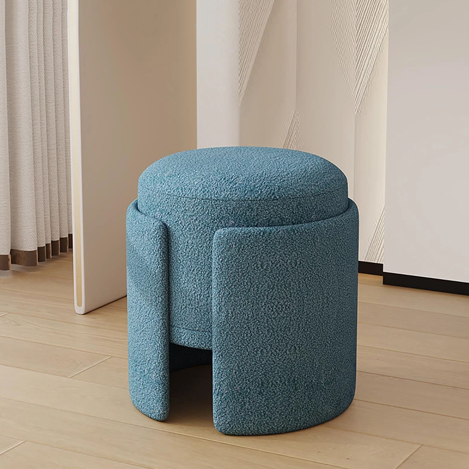 Silla redonda de tocador con asiento acolchado y reposapiés para dormitorio