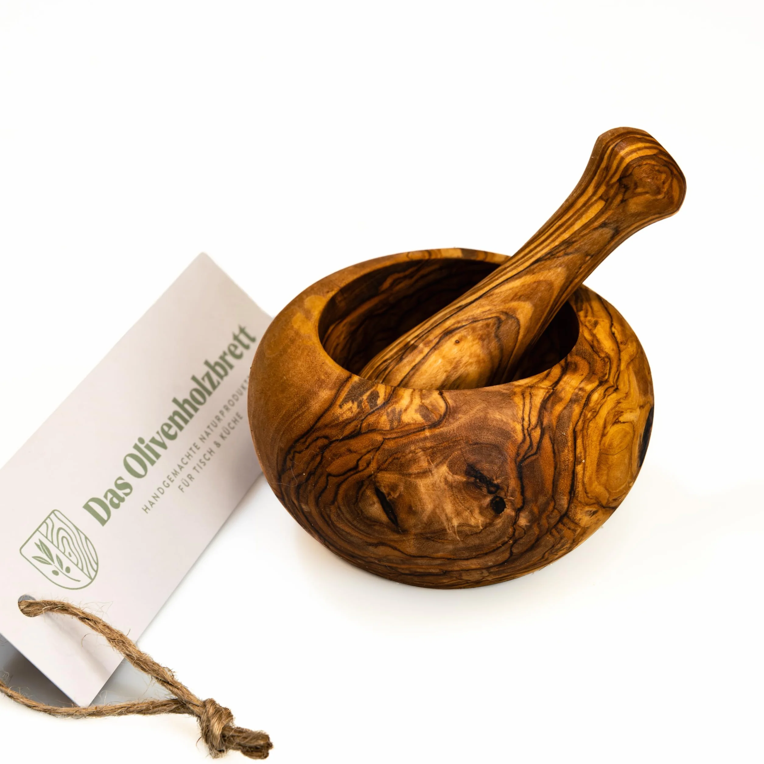 Mortero y Émbolo Forma Redonda de Madera de Olivo - 12cm