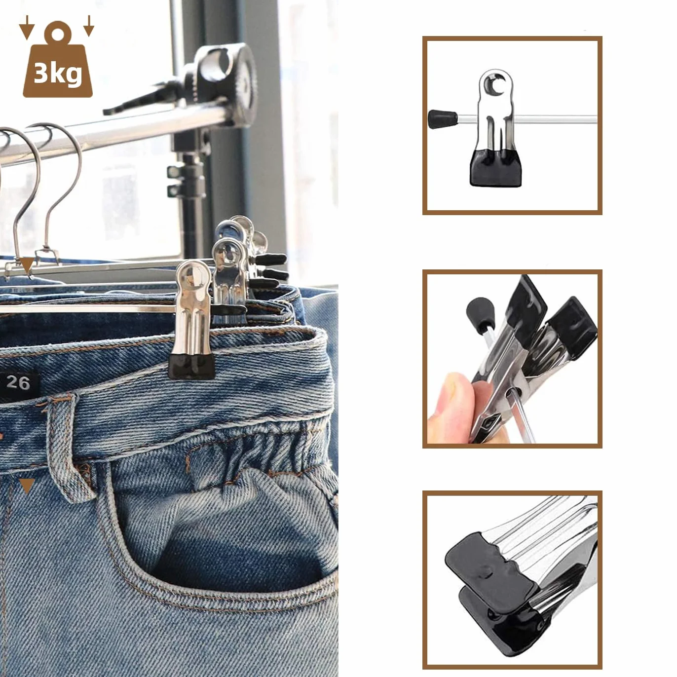 ACCRUX- Perchas de Acero para Pantalones 28cm, Pinzas de PVC Antideslizante Ajustable para Faldas, Shorts Ropa de Niños. Ideal para Ahorrar Espacio (12 Unidades)