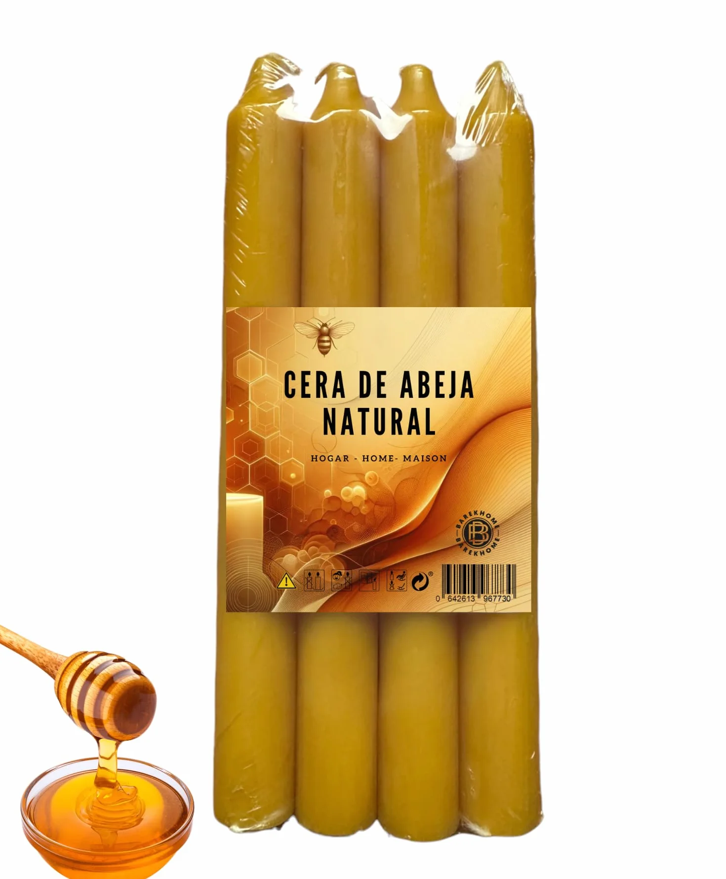BB: Velas de Miel y Cera de Abeja Natural para Rituales, Hogar, Ecológicas, Aromáticas y Decorativas - Largas (Pack de 4, 20cm x 2cm)