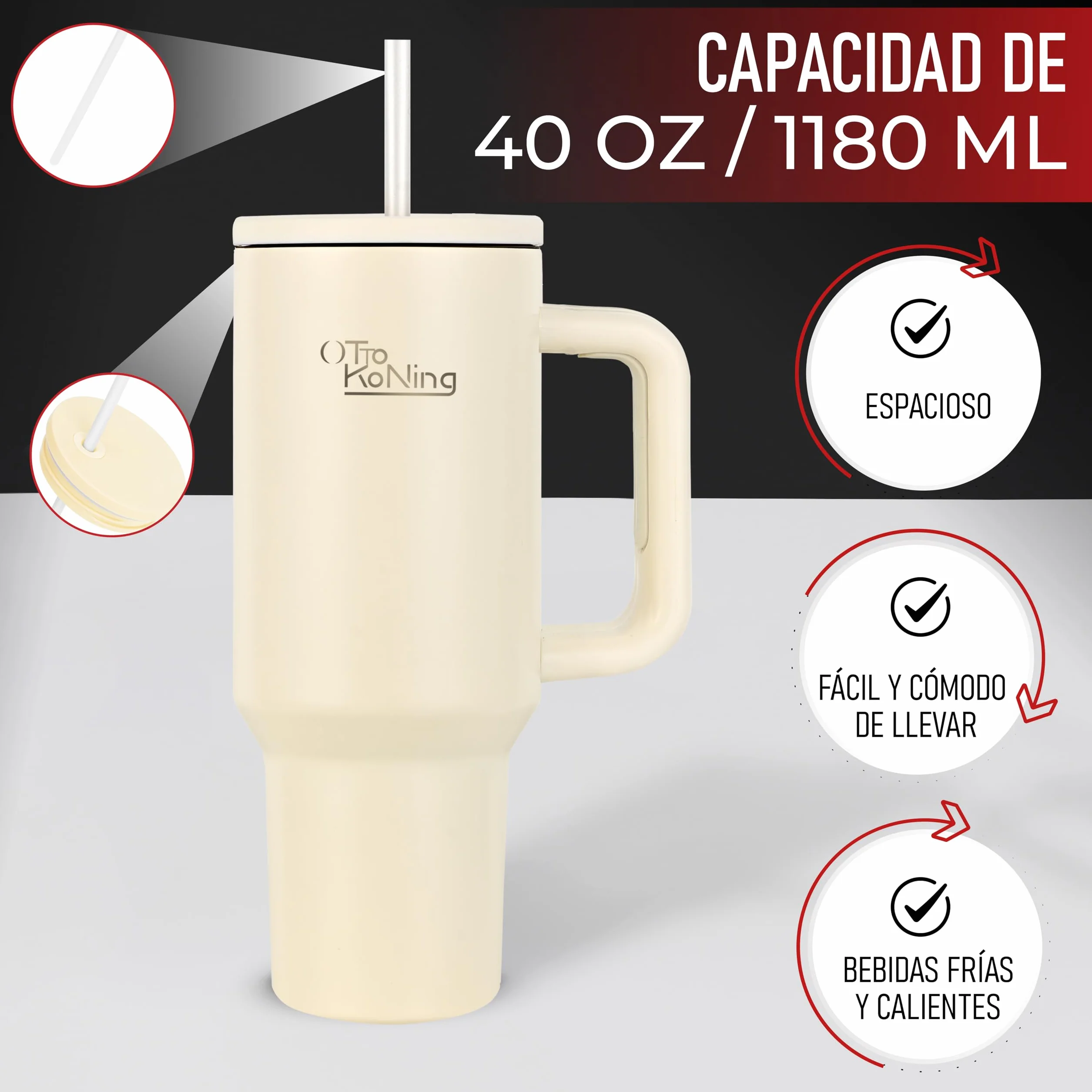 Otto Koning Vaso Térmico 1,2L (40oz) Acero Inoxidable Doble Pared Mantiene Frío 16h Calor 12h Sin BPA