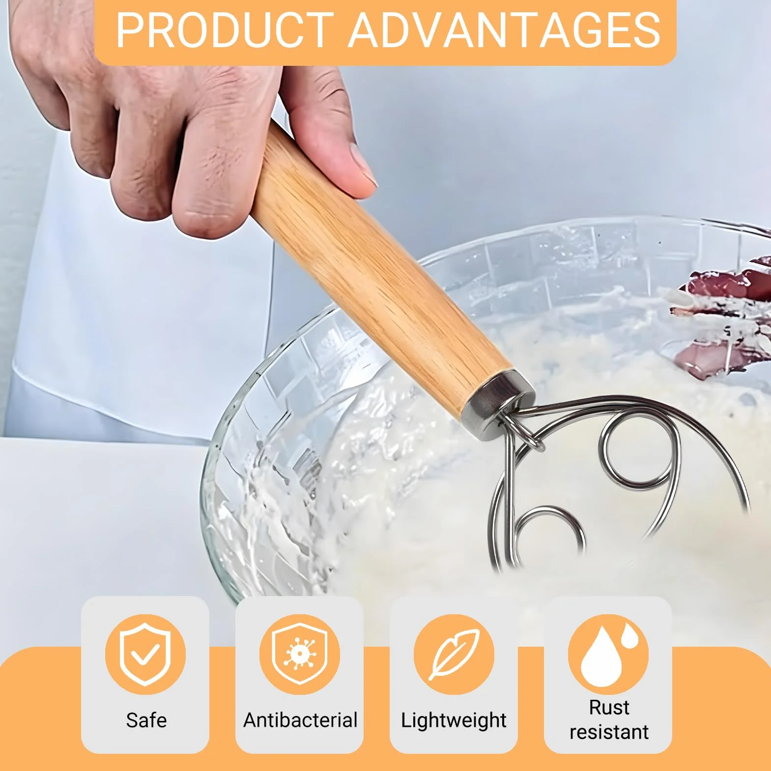 Batidor De Masa Danés De Acero Inoxidable Estilo Holandés Batidor De Masa Danés Con Mango De Madera Para Amantes Del Horneado Herramienta Esencial Para Mezclar Masas Y Preparar Deliciosos Panes Case