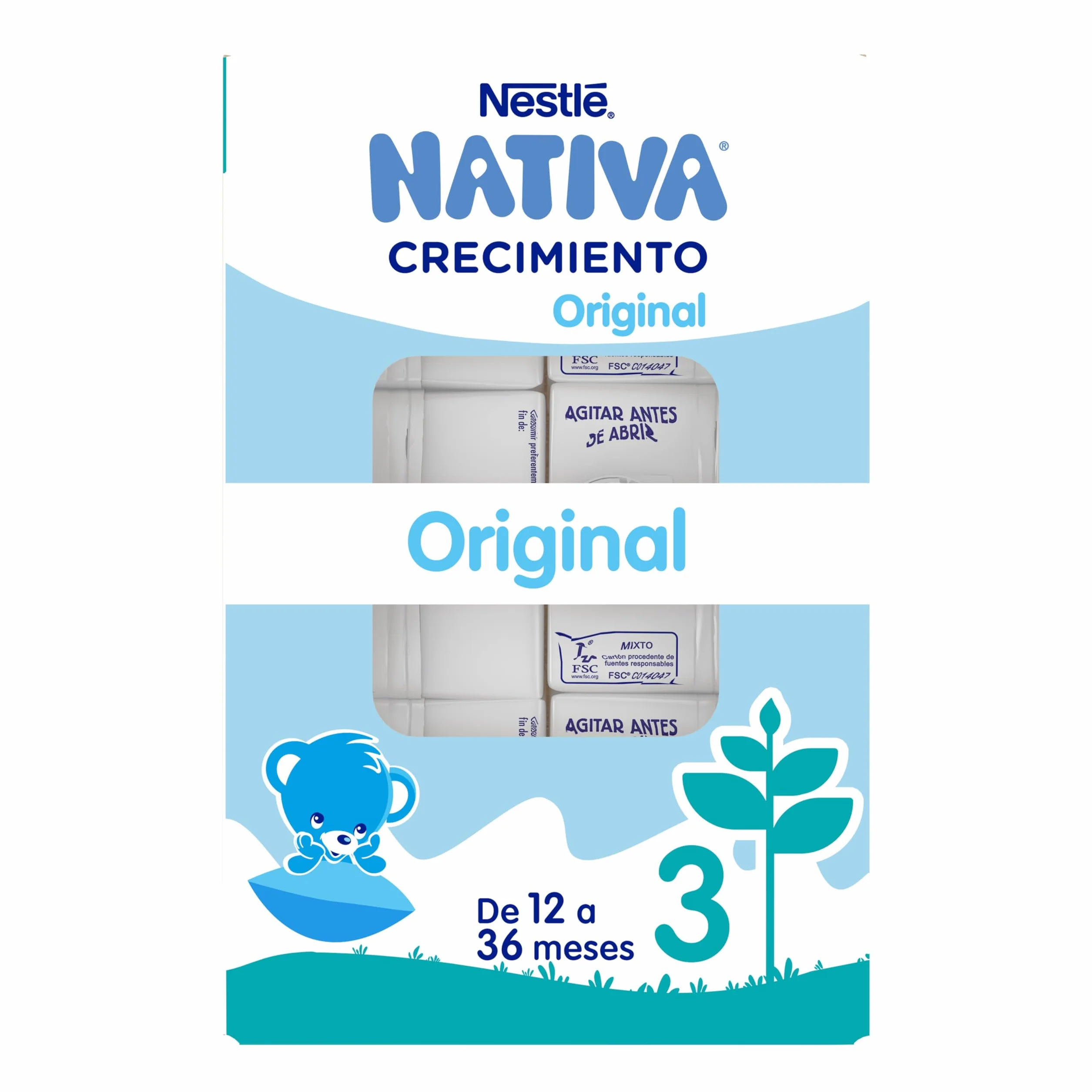 NESTLÉ NATIVA leche crecimiento líquida 3 Original sin azúcar añadido 6 bricks 1L