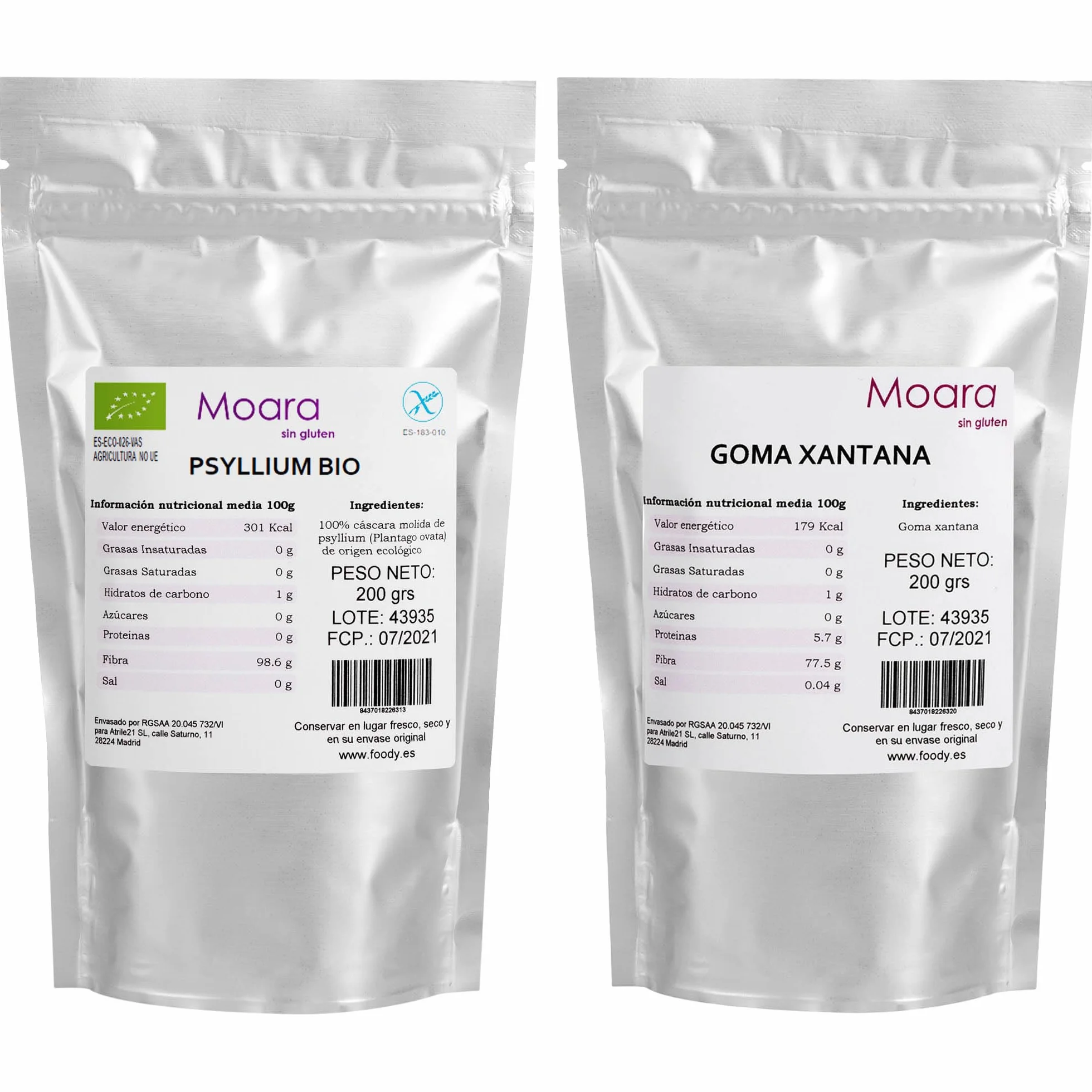 Psyllium husk en polvo 200g + Goma Xantana 200g, Ideal para Celiacos, Pan Sin Gluten, Vegano, Dieta Keto