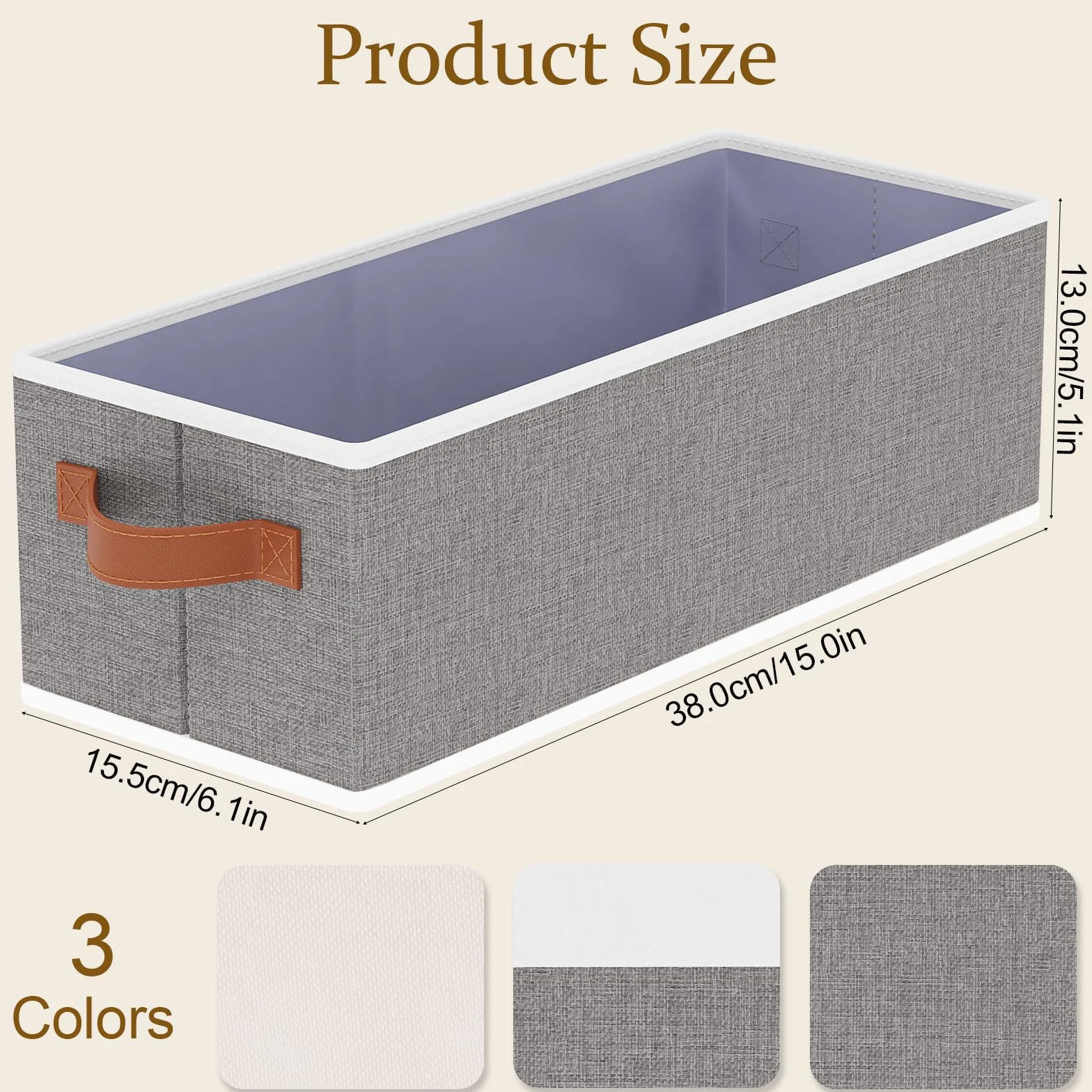 Cajas de Almacenamiento, Cestas Organizadoras Plegable, Juego de 3 Caja Almacenaje Ropa, para Utilizadas en La Cocina, Baño, Gris, 38×15.5×13cm