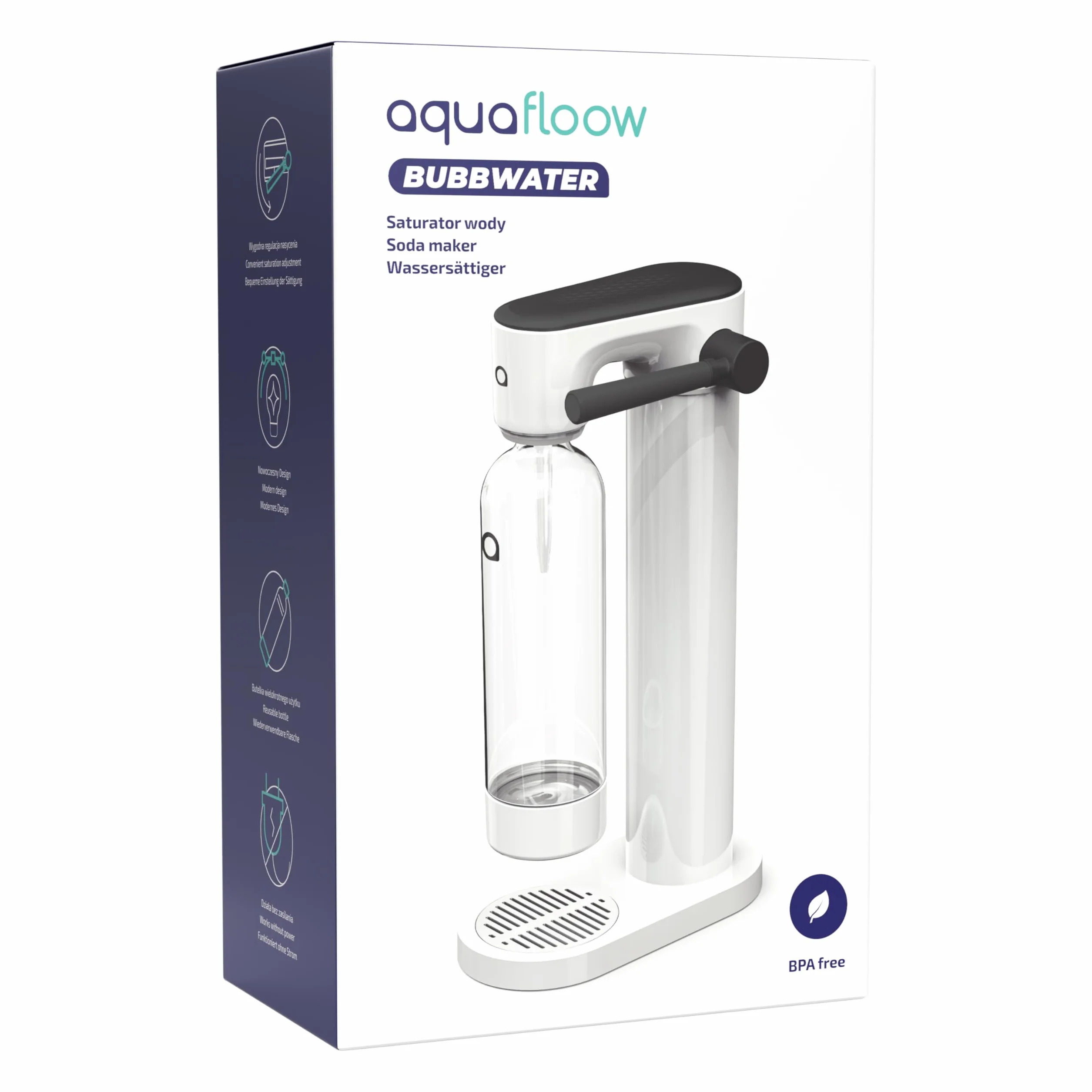 AquaFloow Carbonatador de Agua 2 Botellas 0,8L Cilindro CO2 60L Máquina Hacer Soda sin Electricidad Sparkling Water Maker Blanco