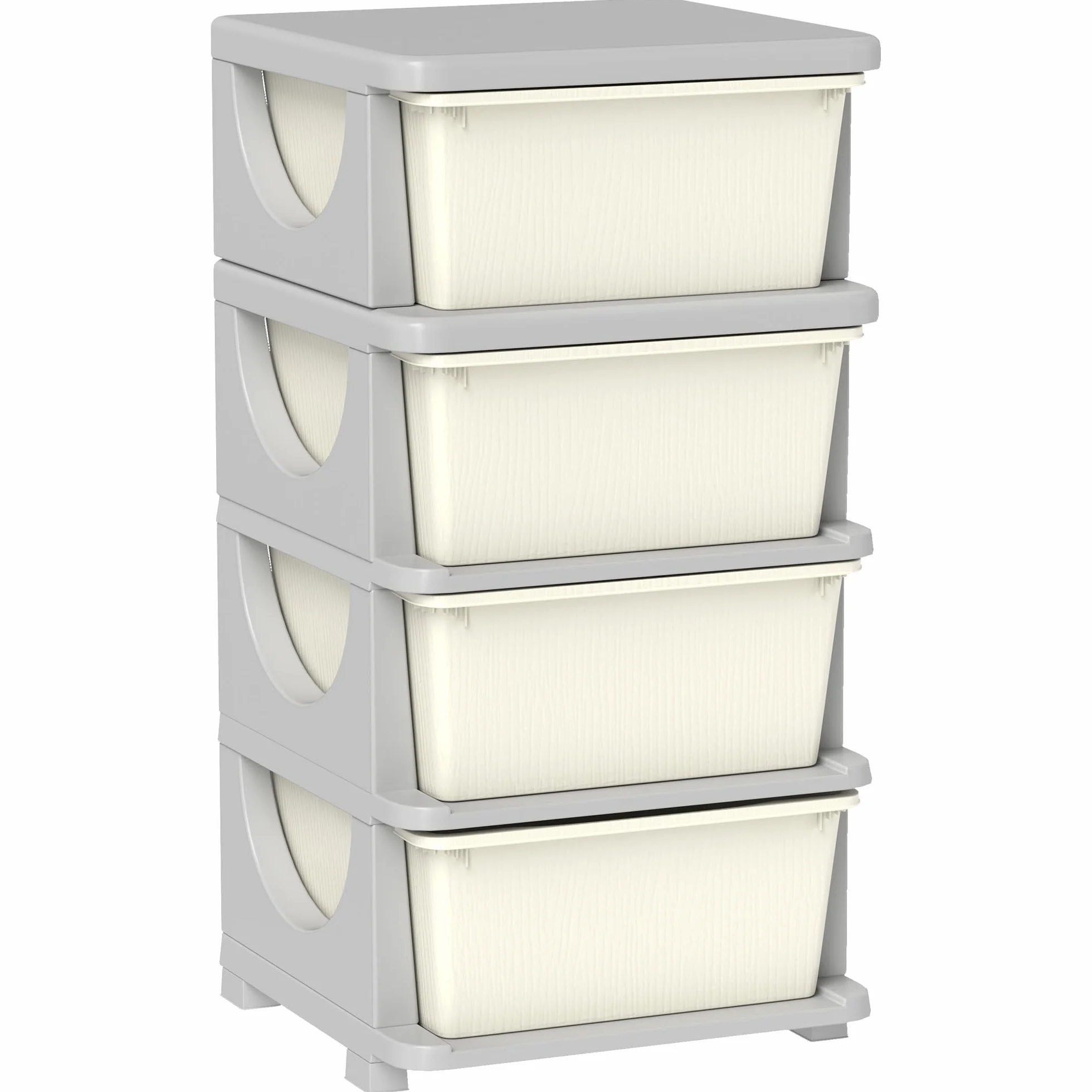 HOMCOM Torre de Almacenamiento Infantil con 4 Cajones, Organizador de Juguetes para Niños de +3 Años, con Bordes Redondeados y Asas, para Guardería, Sala de Juegos, Dormitorio, 37x37x76 cm, Crema