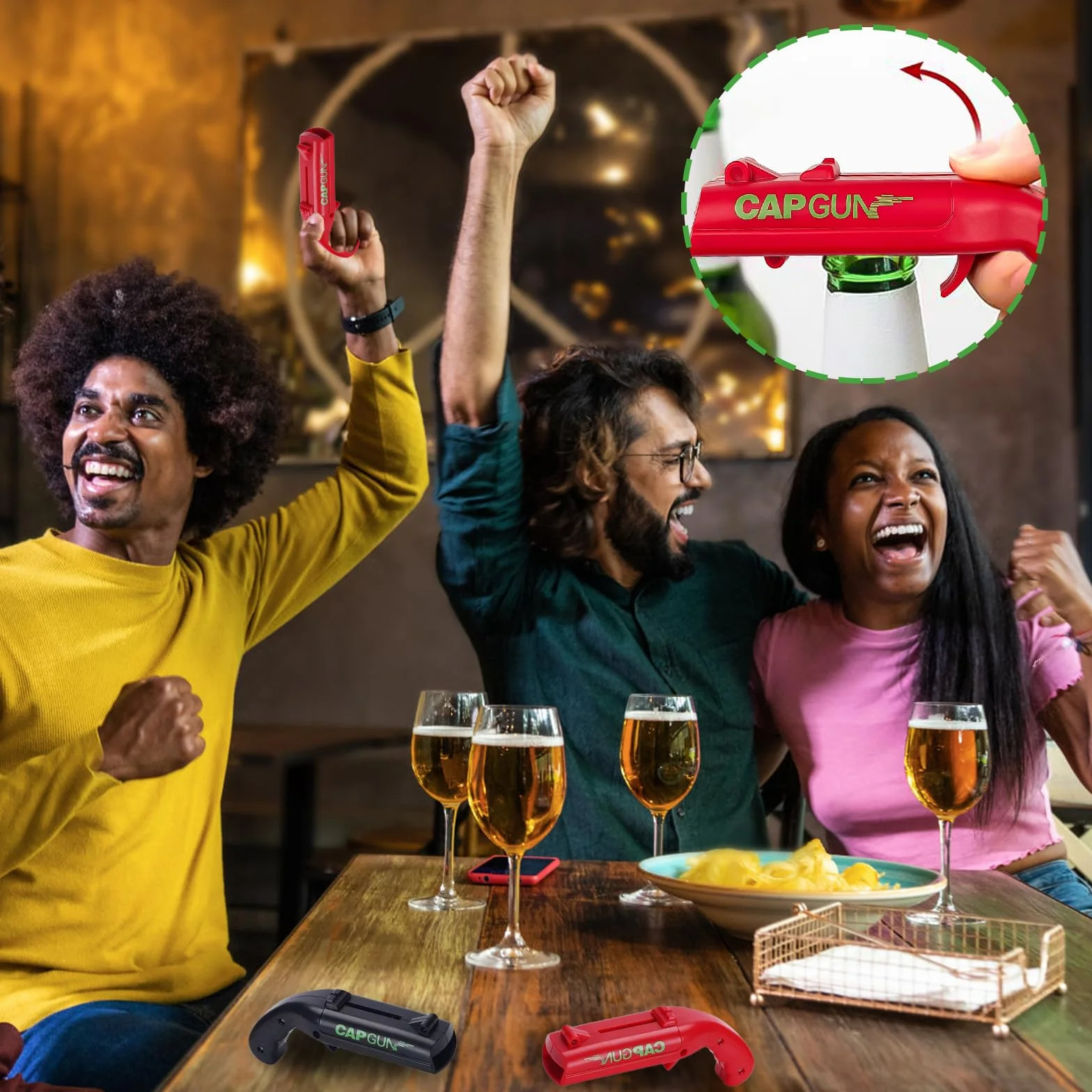 4 Piezas Abrebotellas Pistola Creativa, Cap Gun Abrebotellas Abridor Cerveza, Abridor de Botellas de Cerveza Para el Hogar, Restaurante, Bar, Fiesta, Regalo Divertido