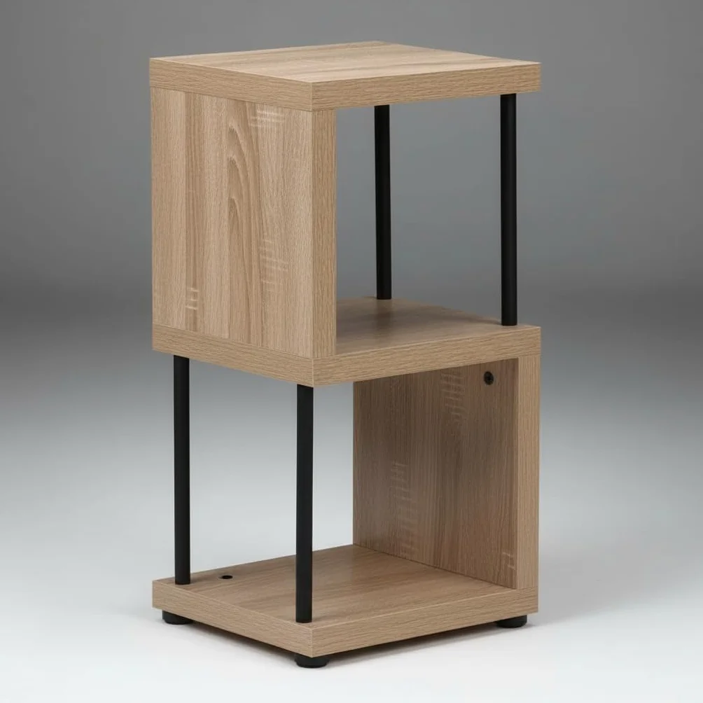 Estantería de Madera y Metal 2 Cubos 30x30x60 cm Roble y Negro, Mueble Auxiliar para Dormitorio