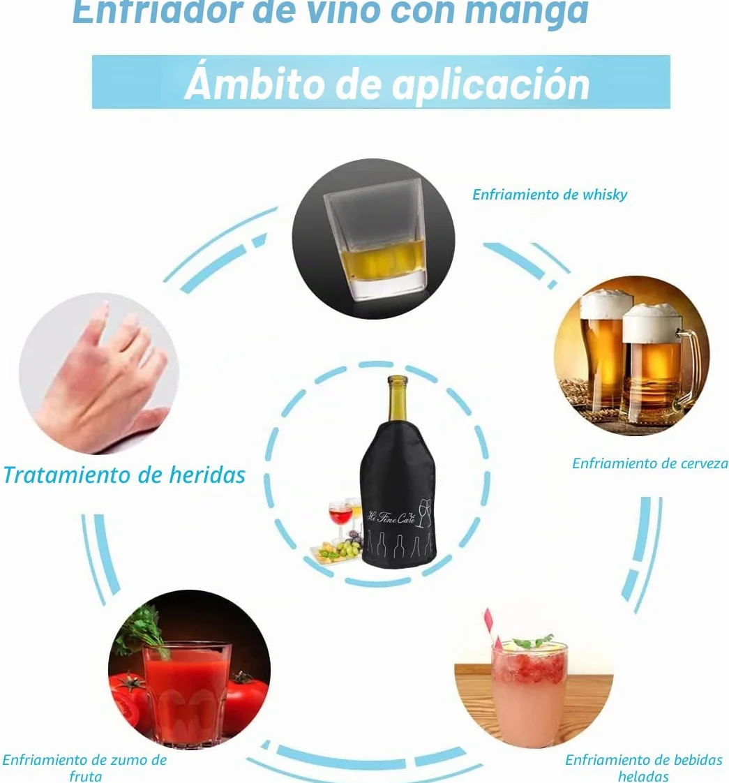 Enfriador de Botellas de Vino Cava Sidra Champagne Cerveza, Funda Enfriadora con Elástico Lateral, PVC Negro